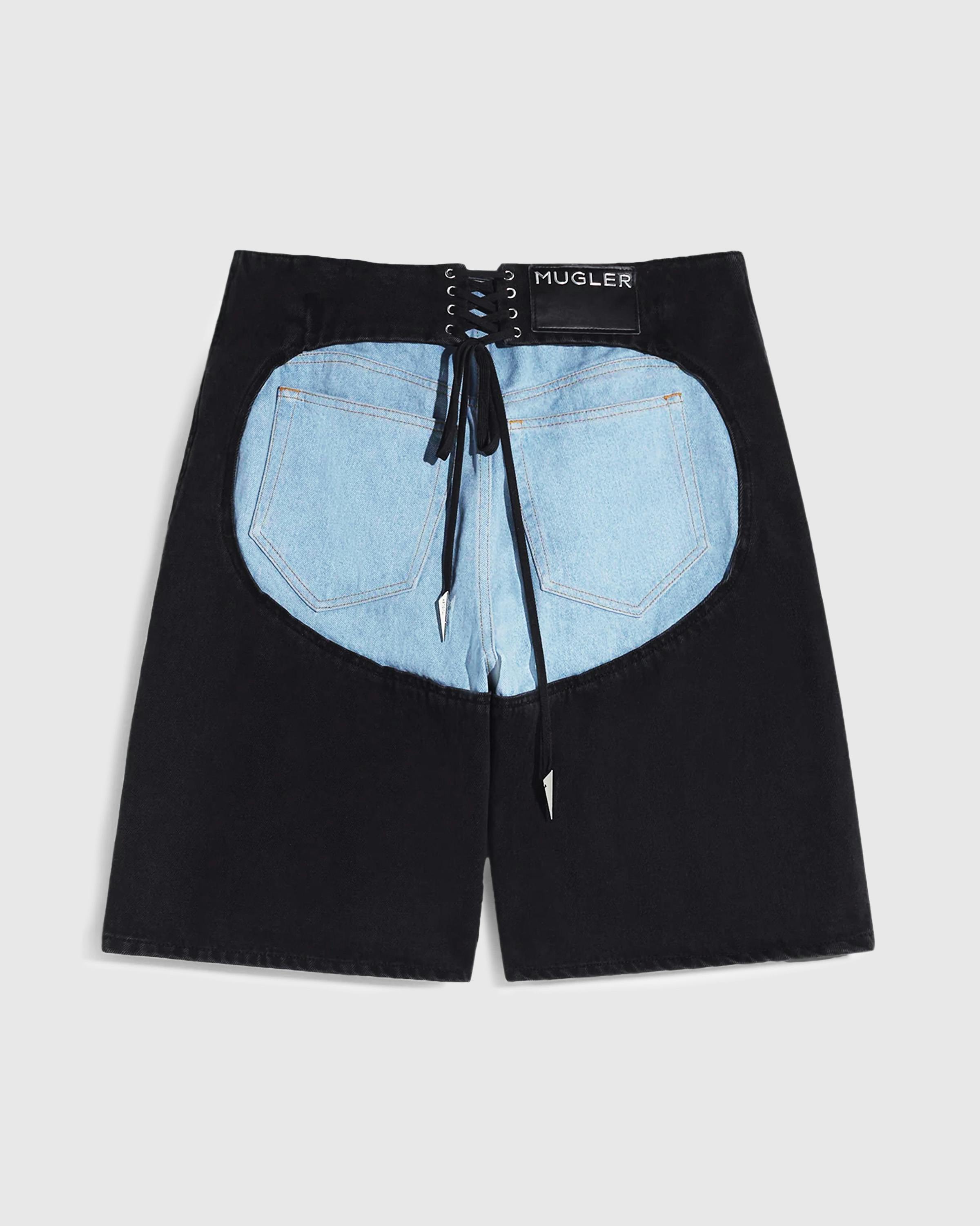 Mugler – Bi-Colored Laced Denim Shorts - Short Cuts - Blue - Image 1