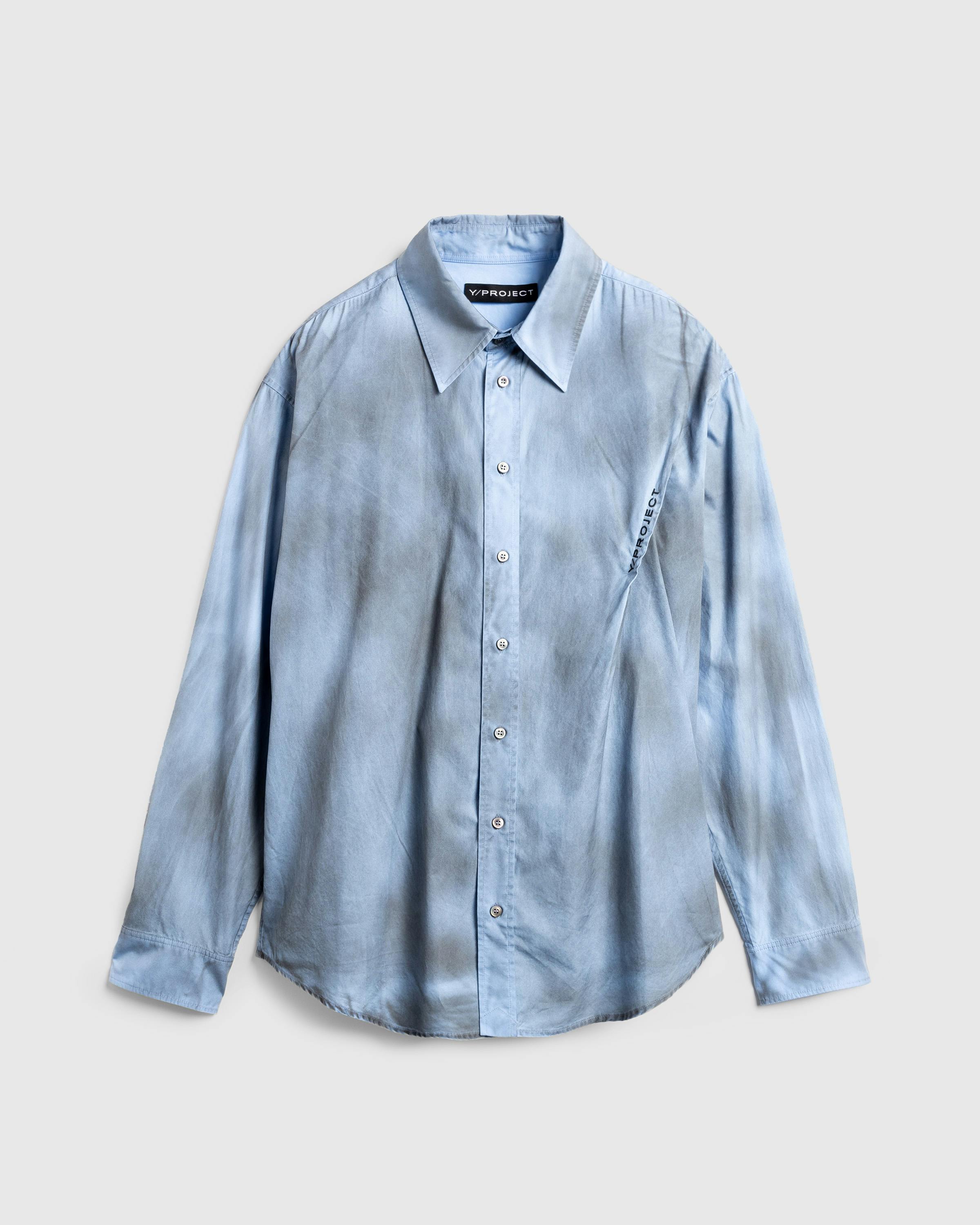 Y/Project – Spray Pinched Logo Shirt Light Blue/Grey - Longsleeve Shirts - Blue - Image 1