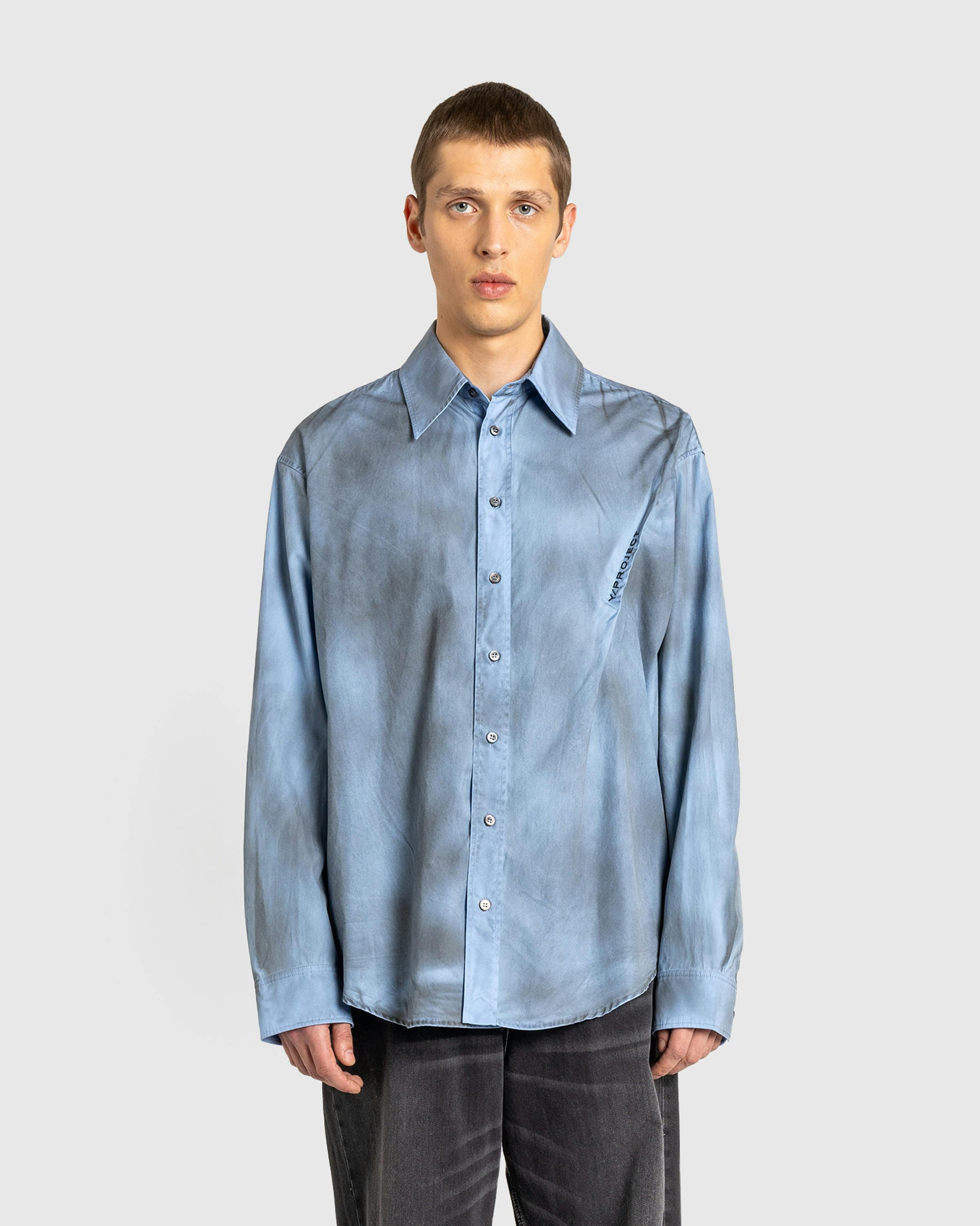 Y/Project – Spray Pinched Logo Shirt Light Blue/Grey - Longsleeve Shirts - Blue - Image 2