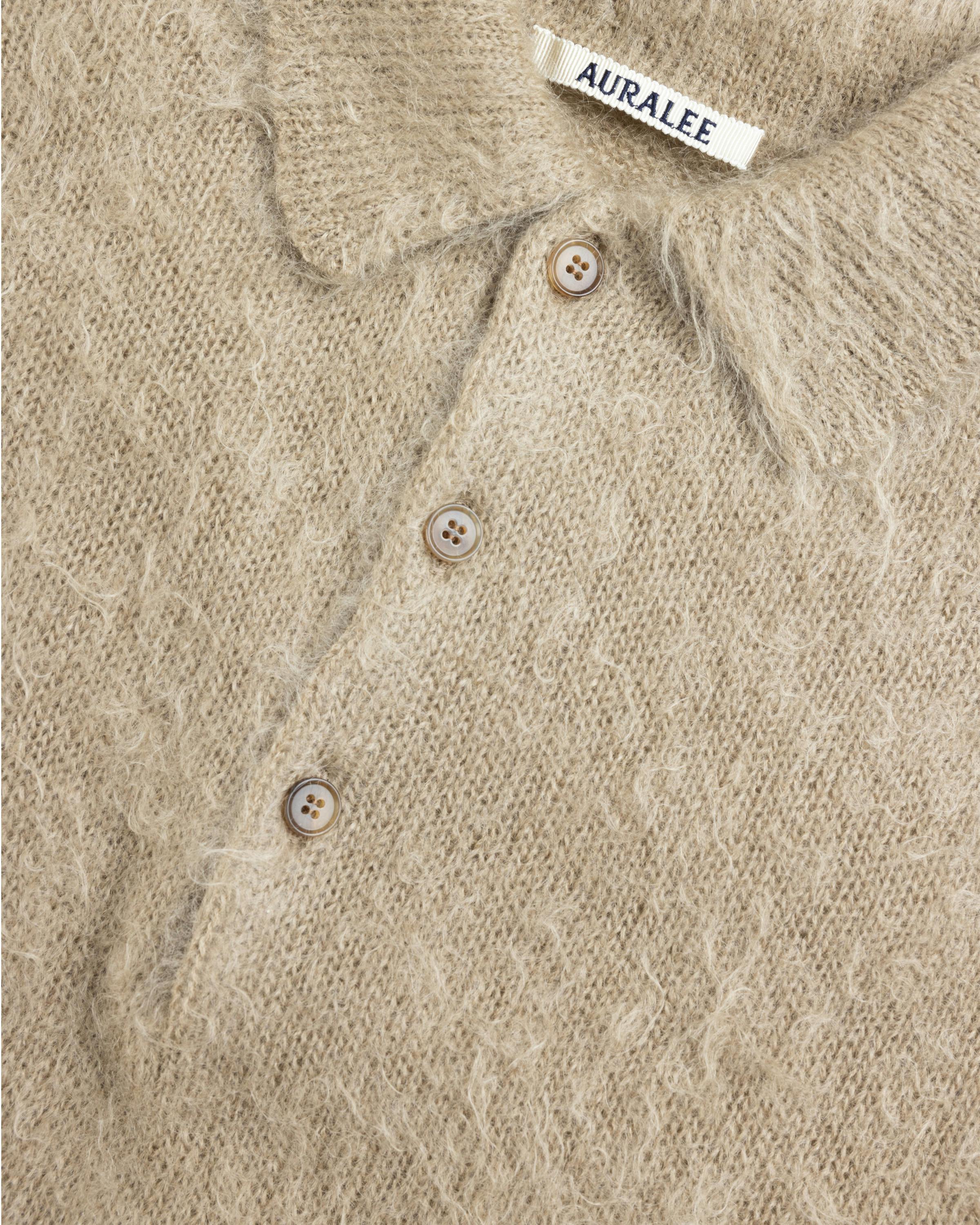 Auralee – Brushed Super Kid Mohair Knit Polo Grey Beige - Polos - Beige - Image 5