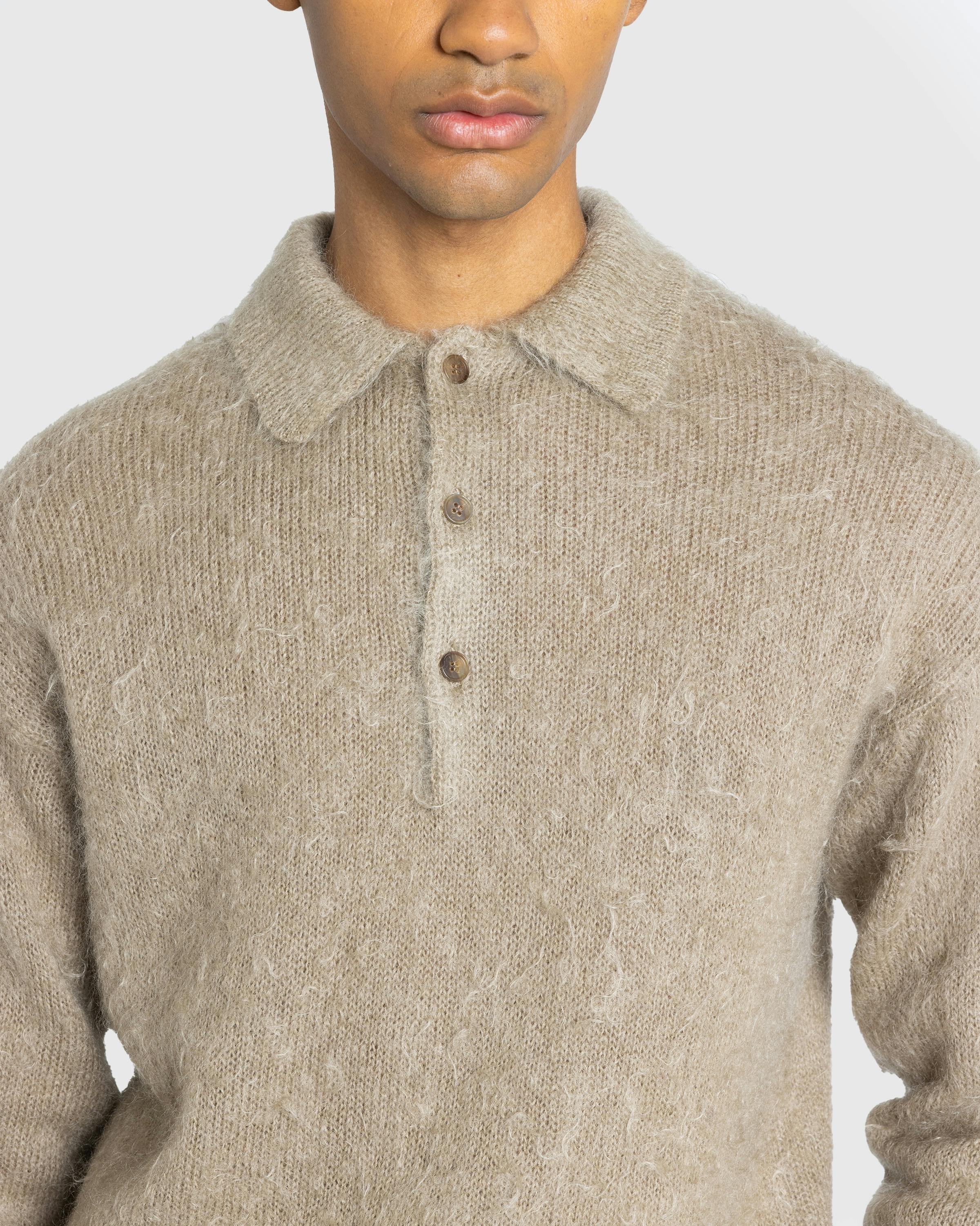 Auralee – Brushed Super Kid Mohair Knit Polo Grey Beige - Polos - Beige - Image 7