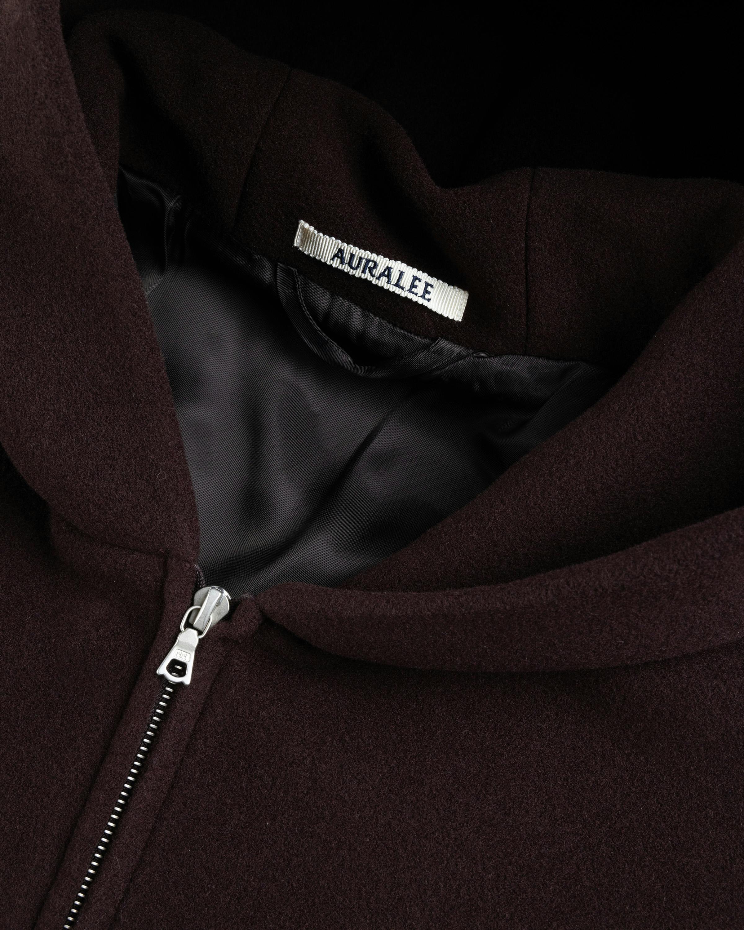 Auralee – Double Cloth Heavy Wool Pile Zip Hoodie Dark Brown - Zip-Up Sweats - Brown - Image 4