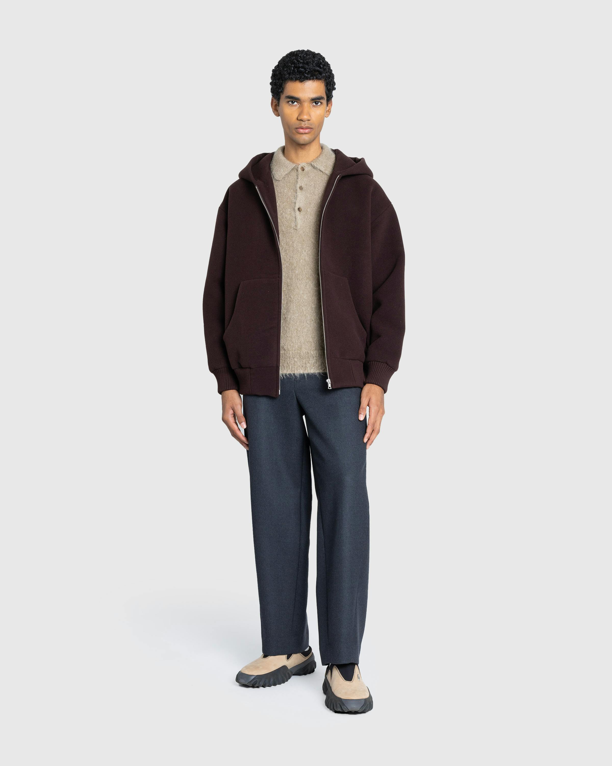 Auralee – Double Cloth Heavy Wool Pile Zip Hoodie Dark Brown - Zip-Up Sweats - Brown - Image 3