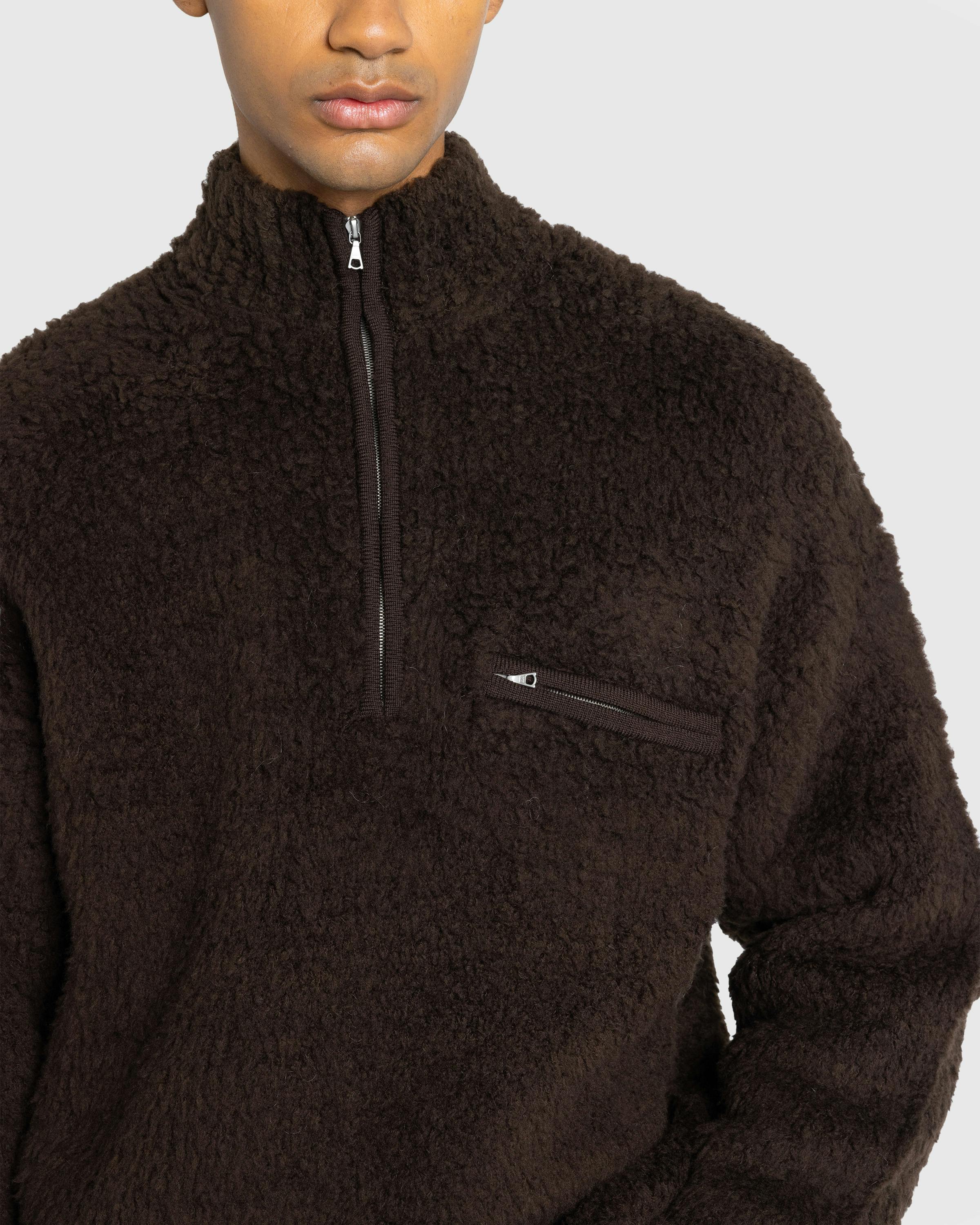 Auralee – Merino Wool Boa Knit Half Zip P/O Dark Brown - Zip-Ups - Brown - Image 7