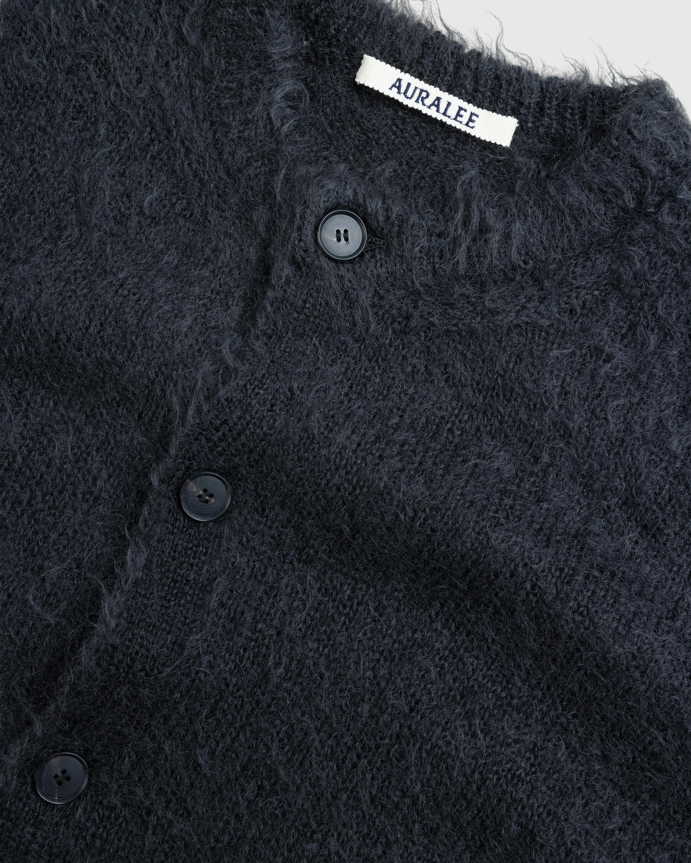 Auralee – Brushed Super Kid Mohair Knit Cardigan Ink Black - Cardigans - Black - Image 4