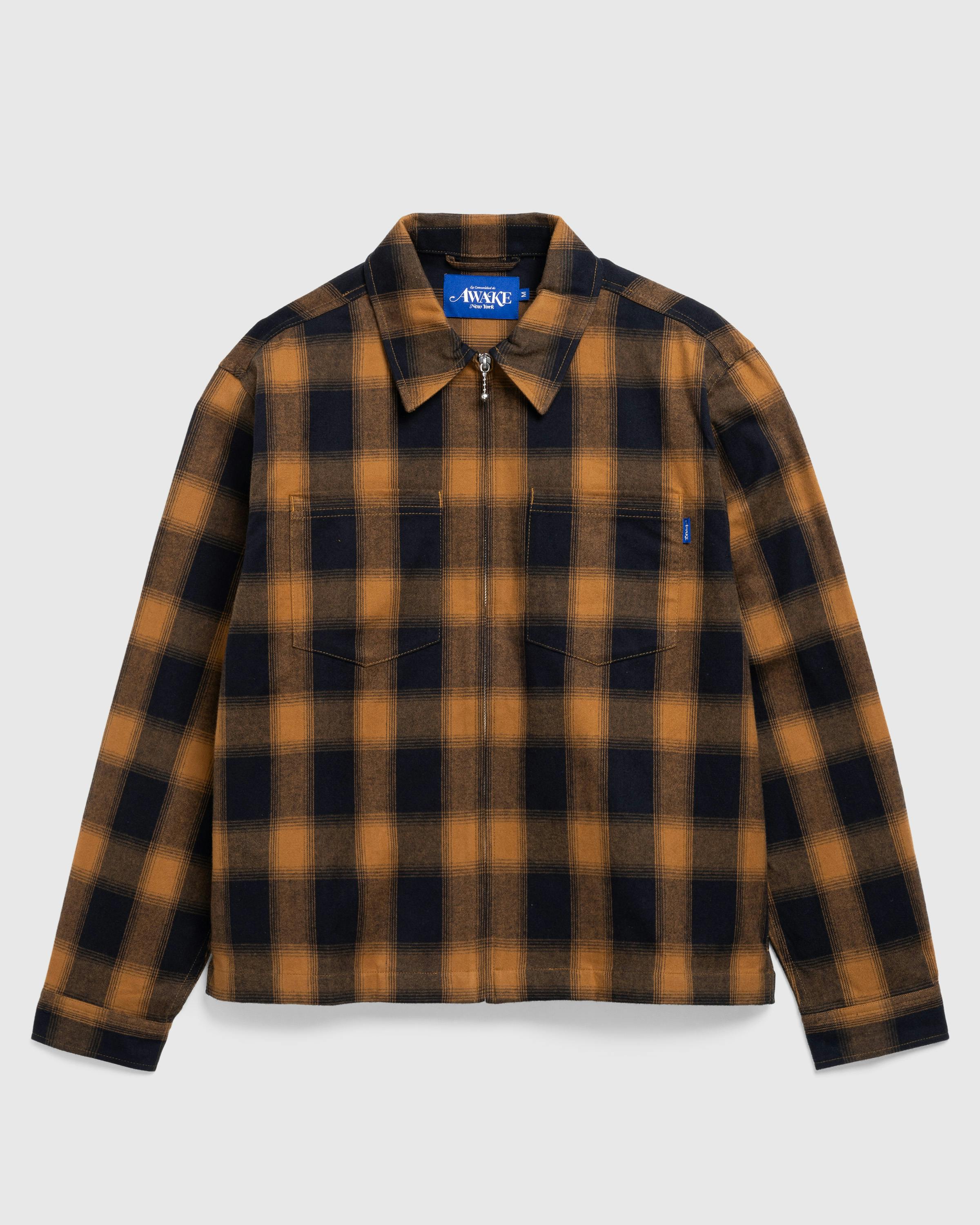 Awake NY – Brushed Flannel Shirt Jacket Orange/Multi - Longsleeve Shirts - Orange - Image 1