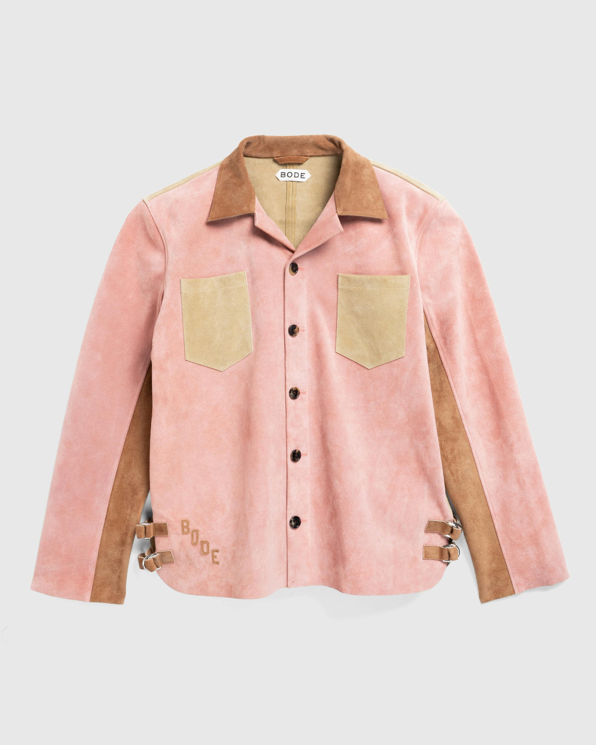 Bode – Buckled Multi-Suede Work Shirt - Leather Jackets - Pink - Image 1