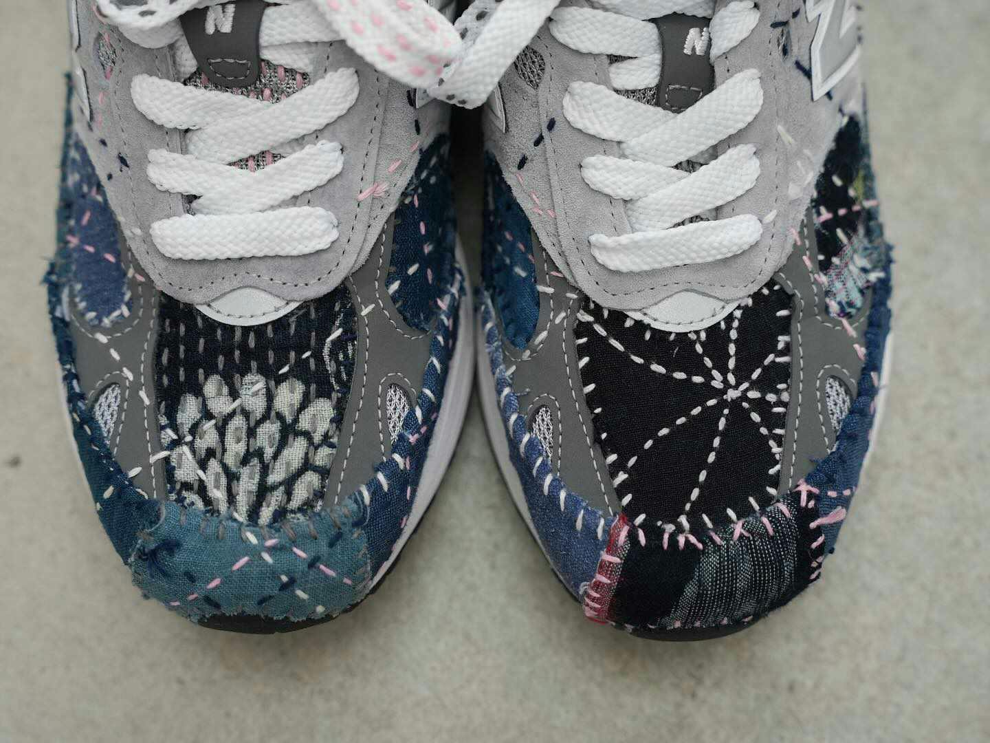 sashiko gals hand-stitched new balance sneaker