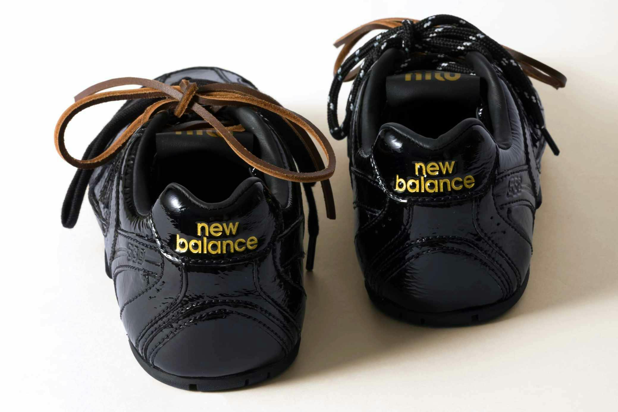 miu miu new balance 530 sneaker in black patent leather