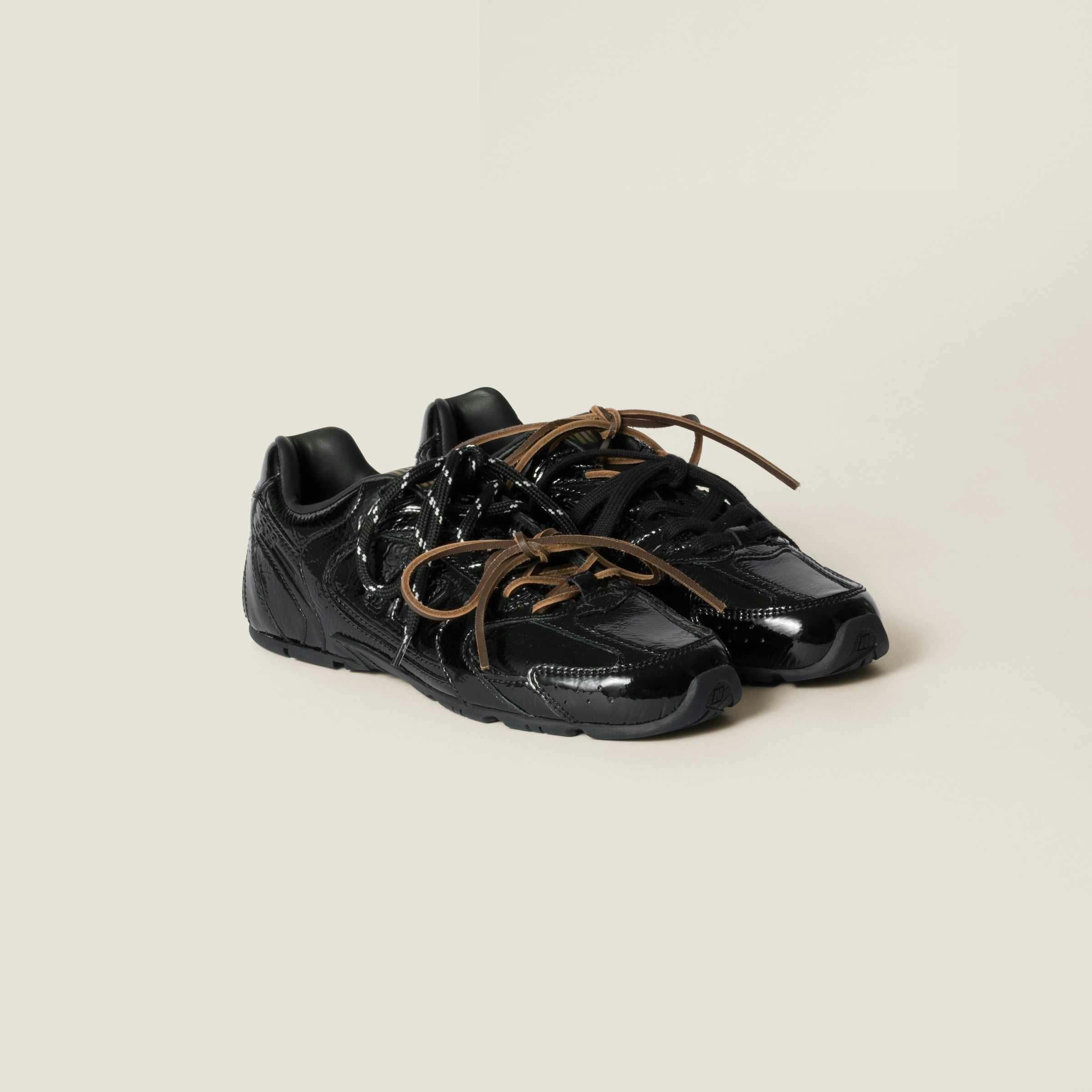 miu miu new balance 530 sneaker in black patent leather