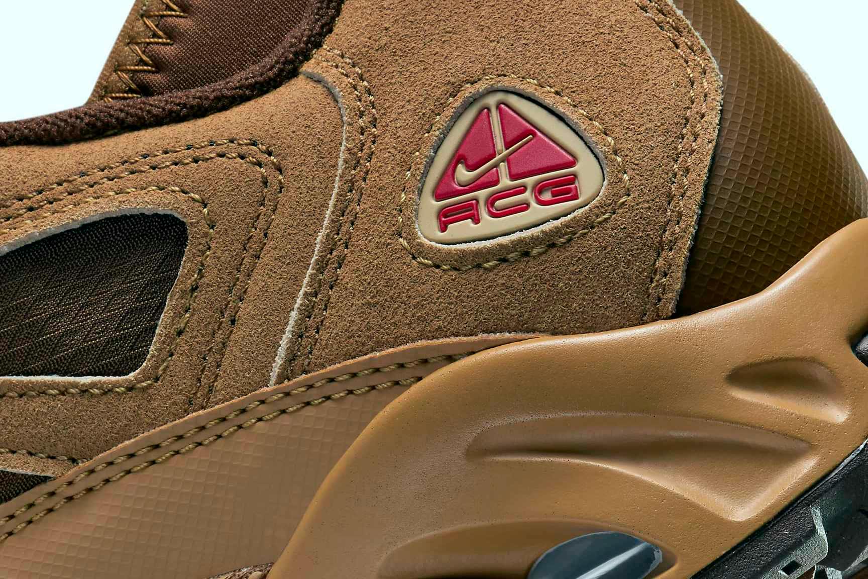 nike acg exploraid sneaker in beige flax suede colorway