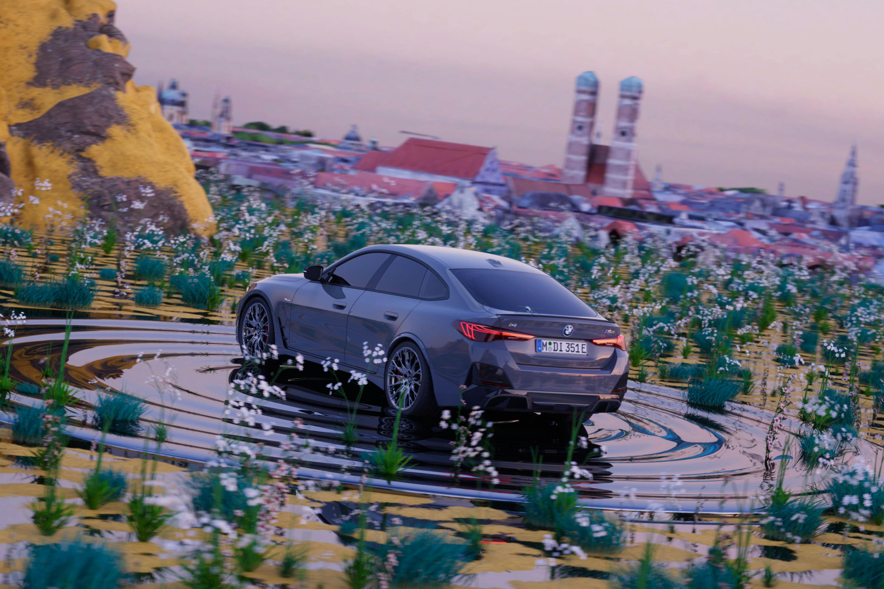 A BMW car in a hyperreal environment