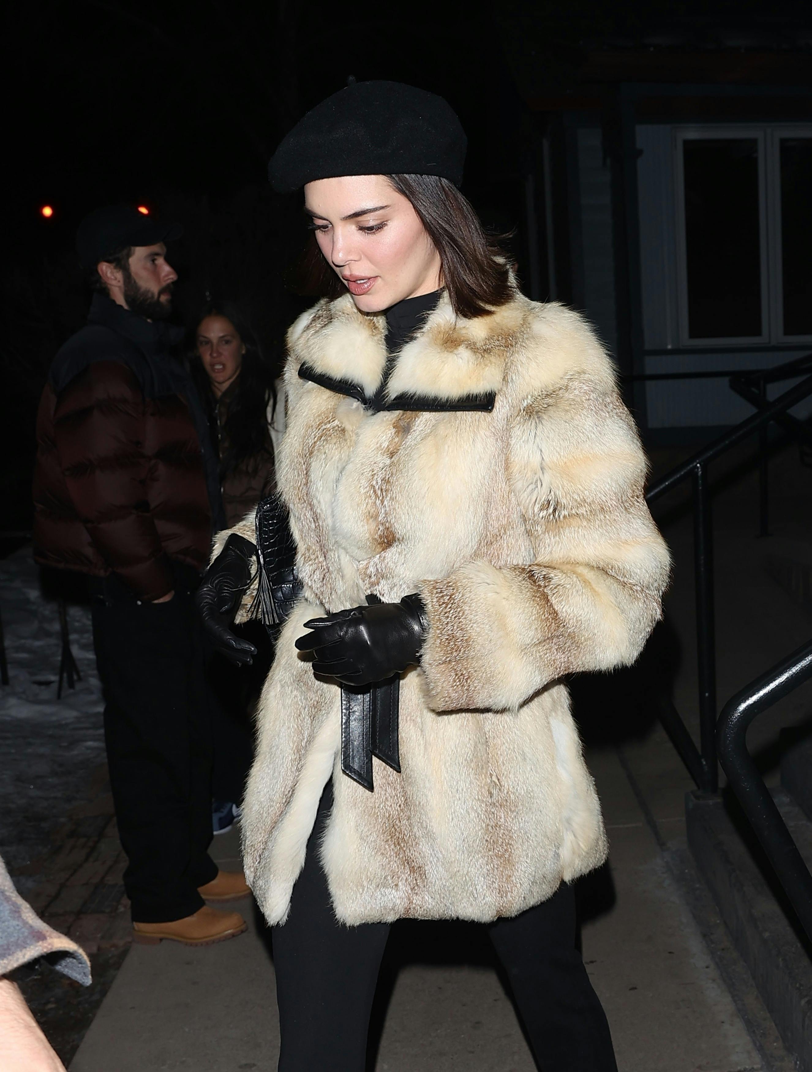 Celebrity Fur Trend Faux Kylie Kendall Jenner Hailey Bieber Shaboozey Bella Hadid Mariah Carey Aspen Apres Ski Style Luxury Fashion Faux Fur History TikTok Trend