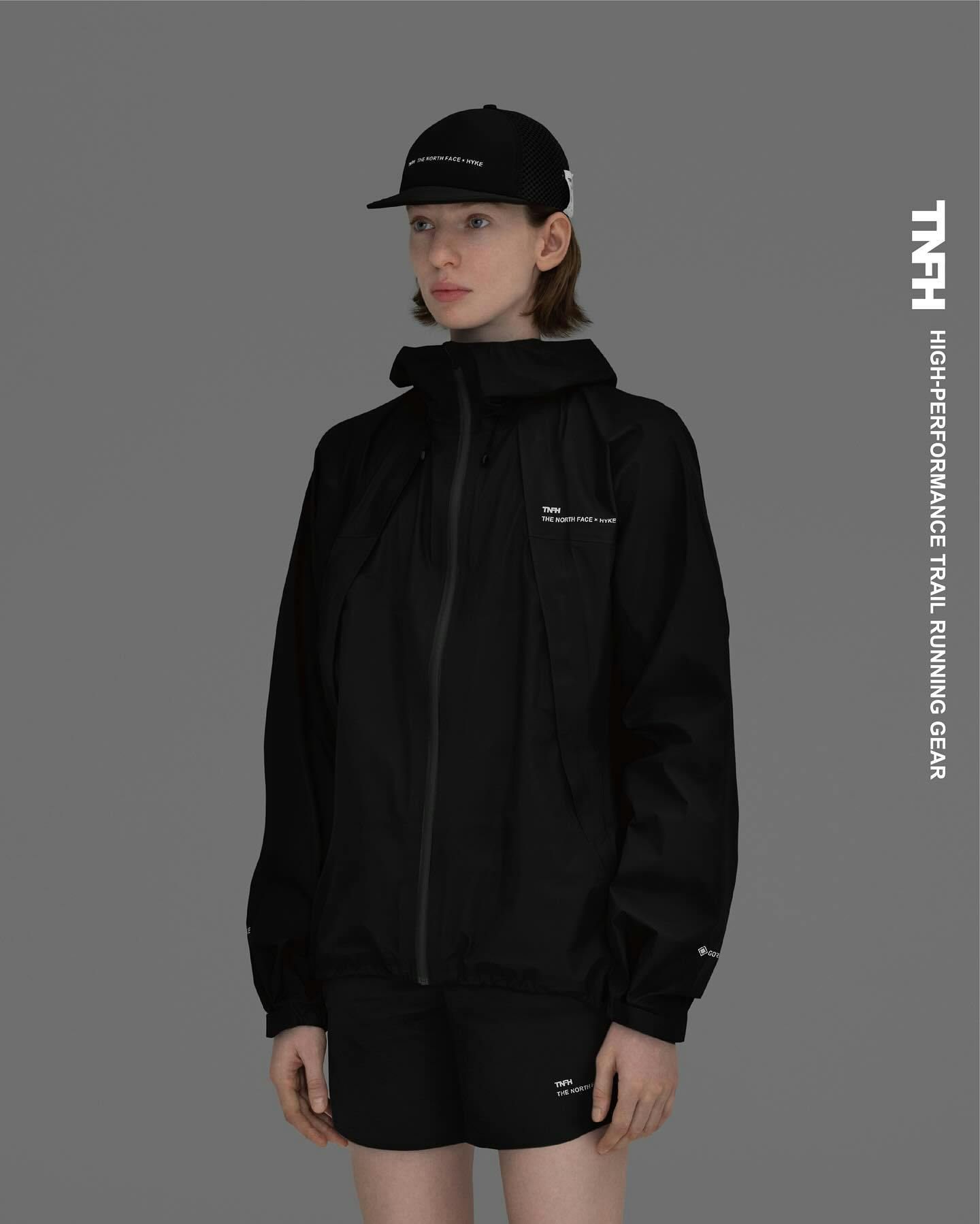 the north face x hyke spring summer 2025 black and green running jackets