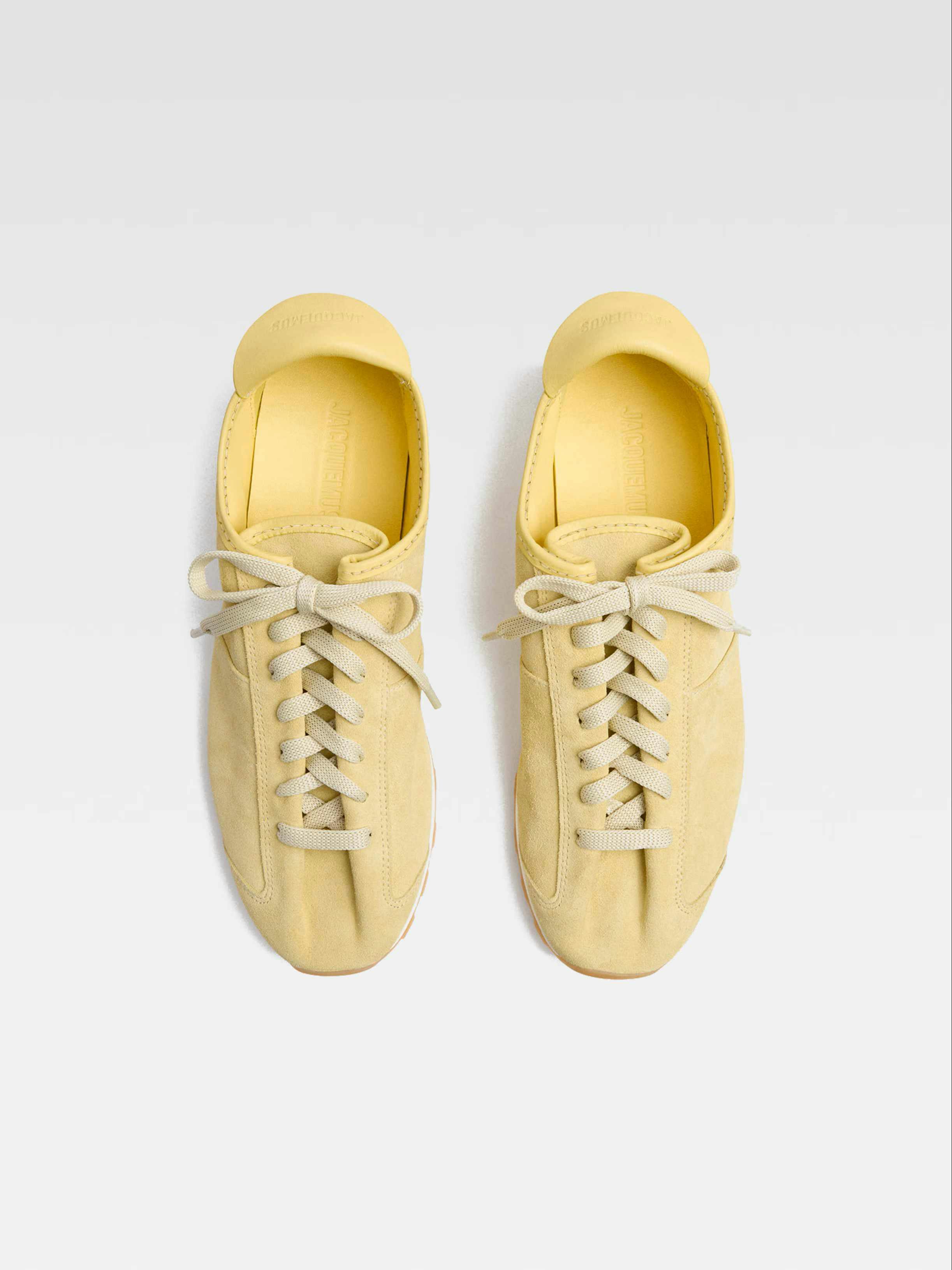 jacquemus tennis sneaker in yellow, brown, white