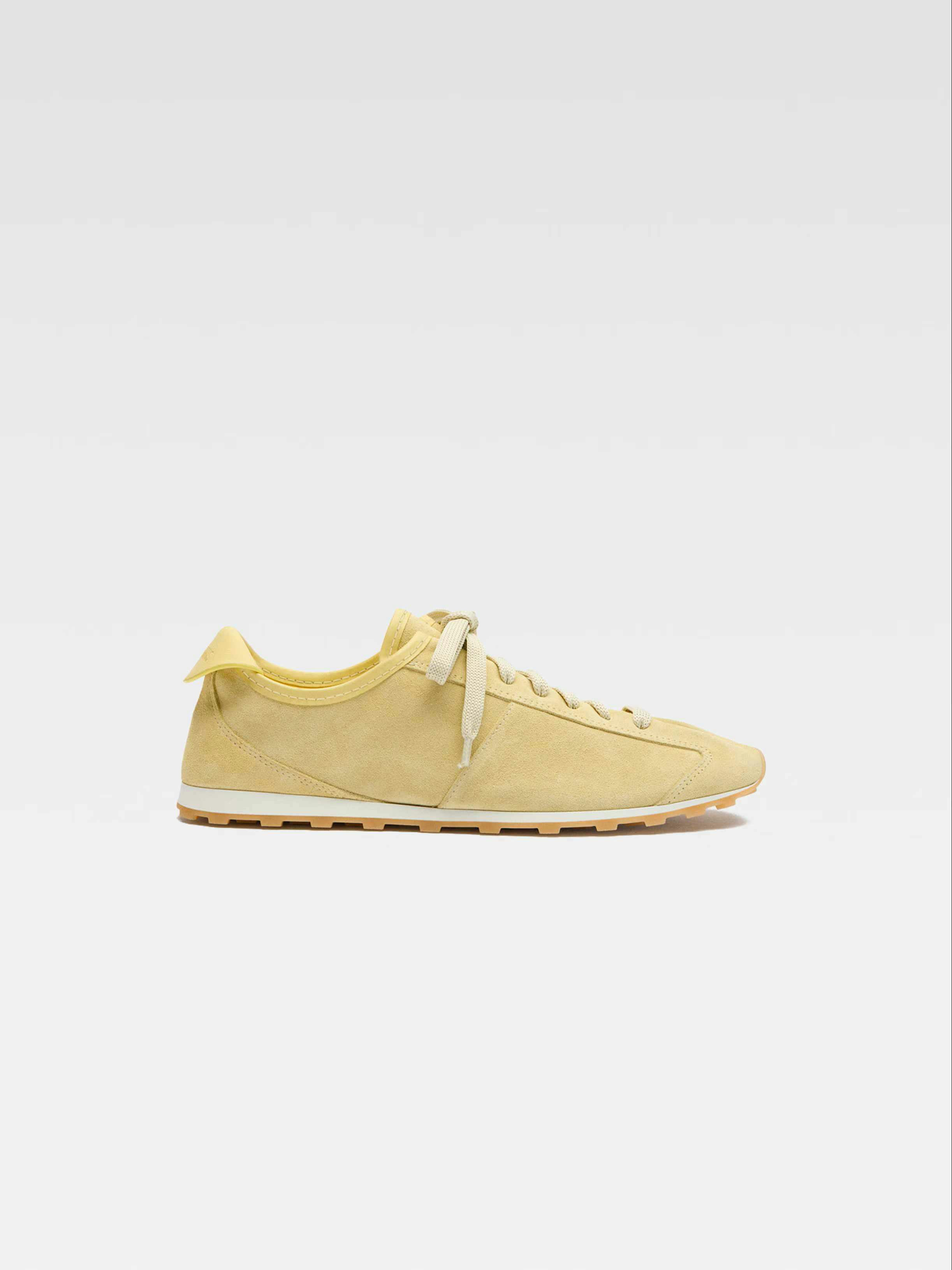 jacquemus tennis sneaker in yellow, brown, white