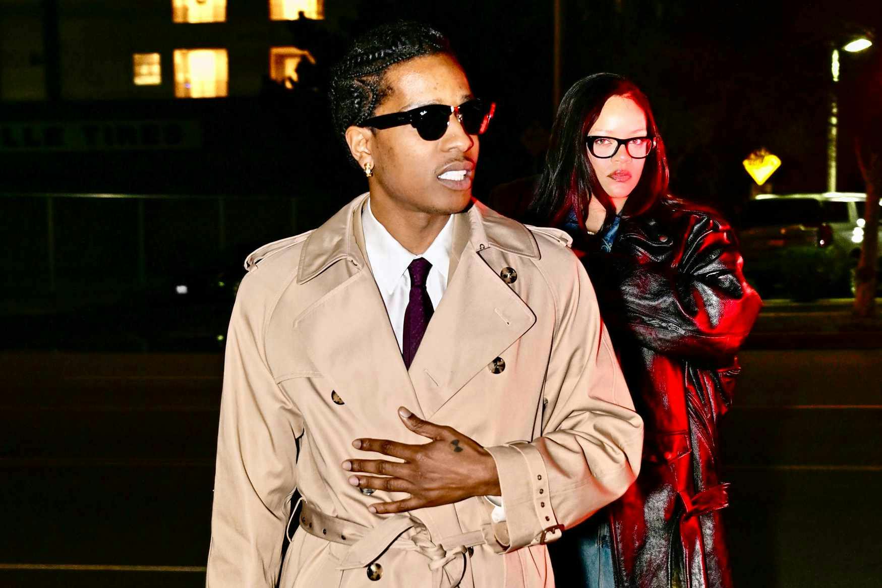 asap rocky wears a beige trench coat to his los angeles gun trial