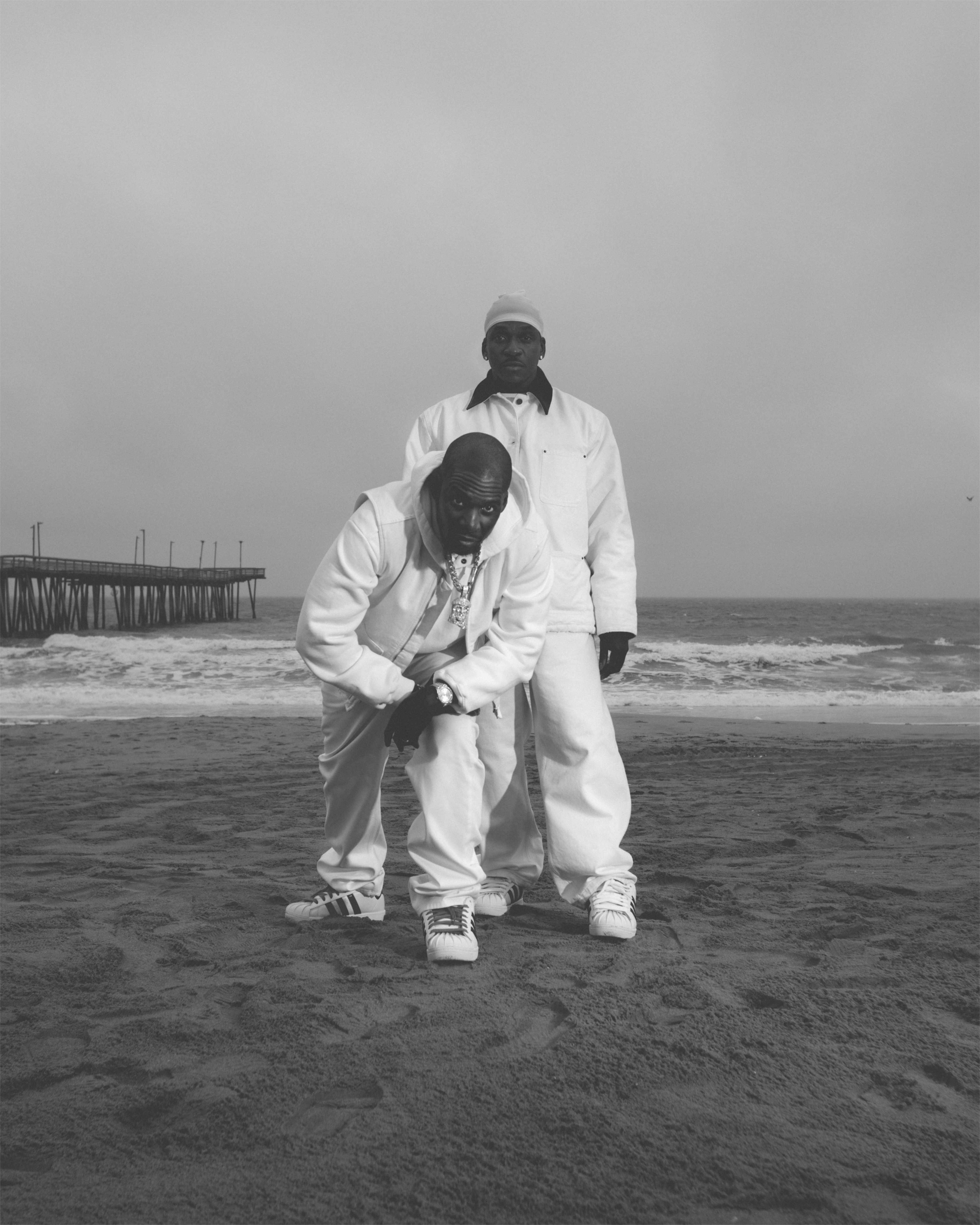 pharrell adidas superstar 92 sneaker in white and black leather modeled by clipse