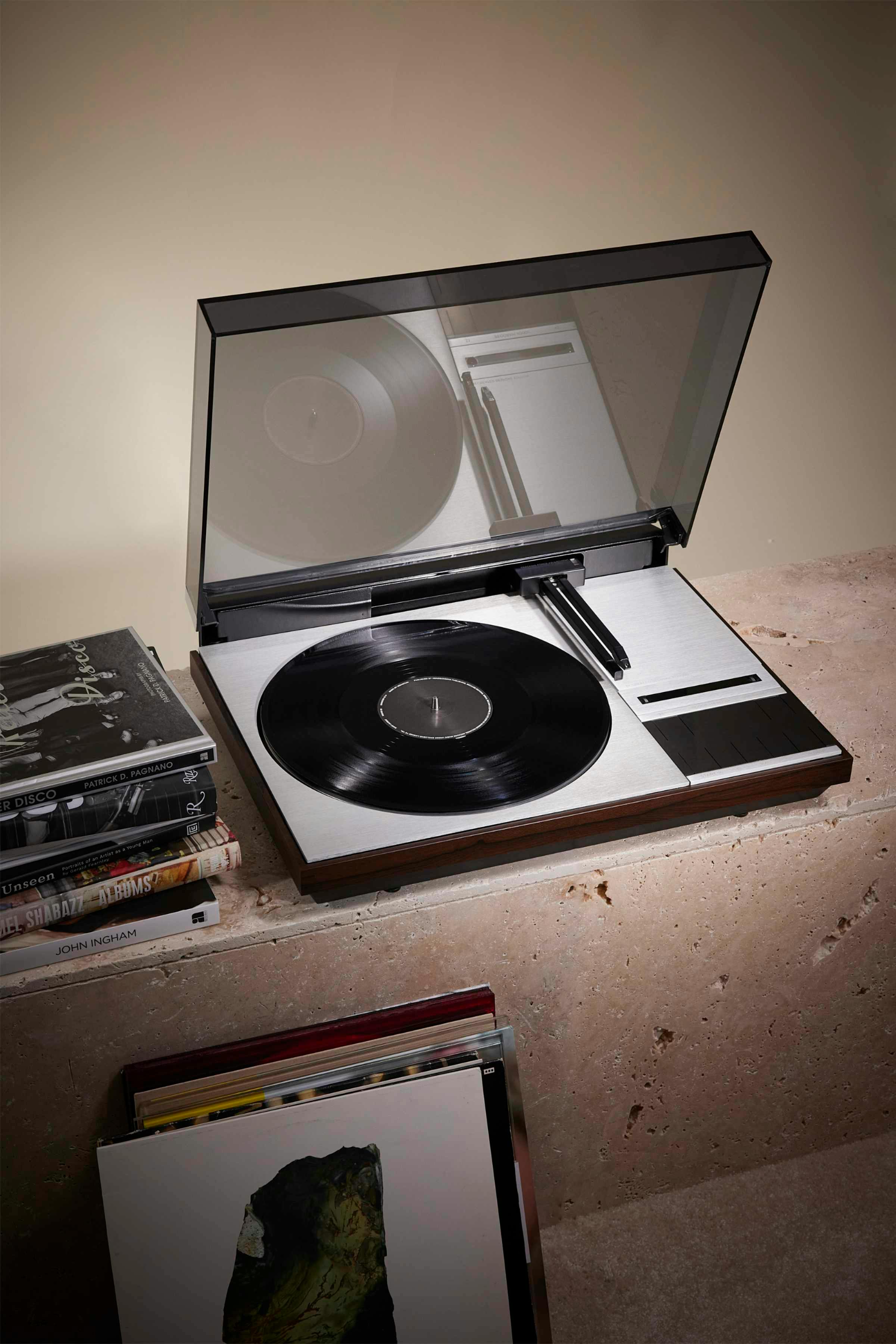 saint laurent bang olufsen turntable record player in wood and silver