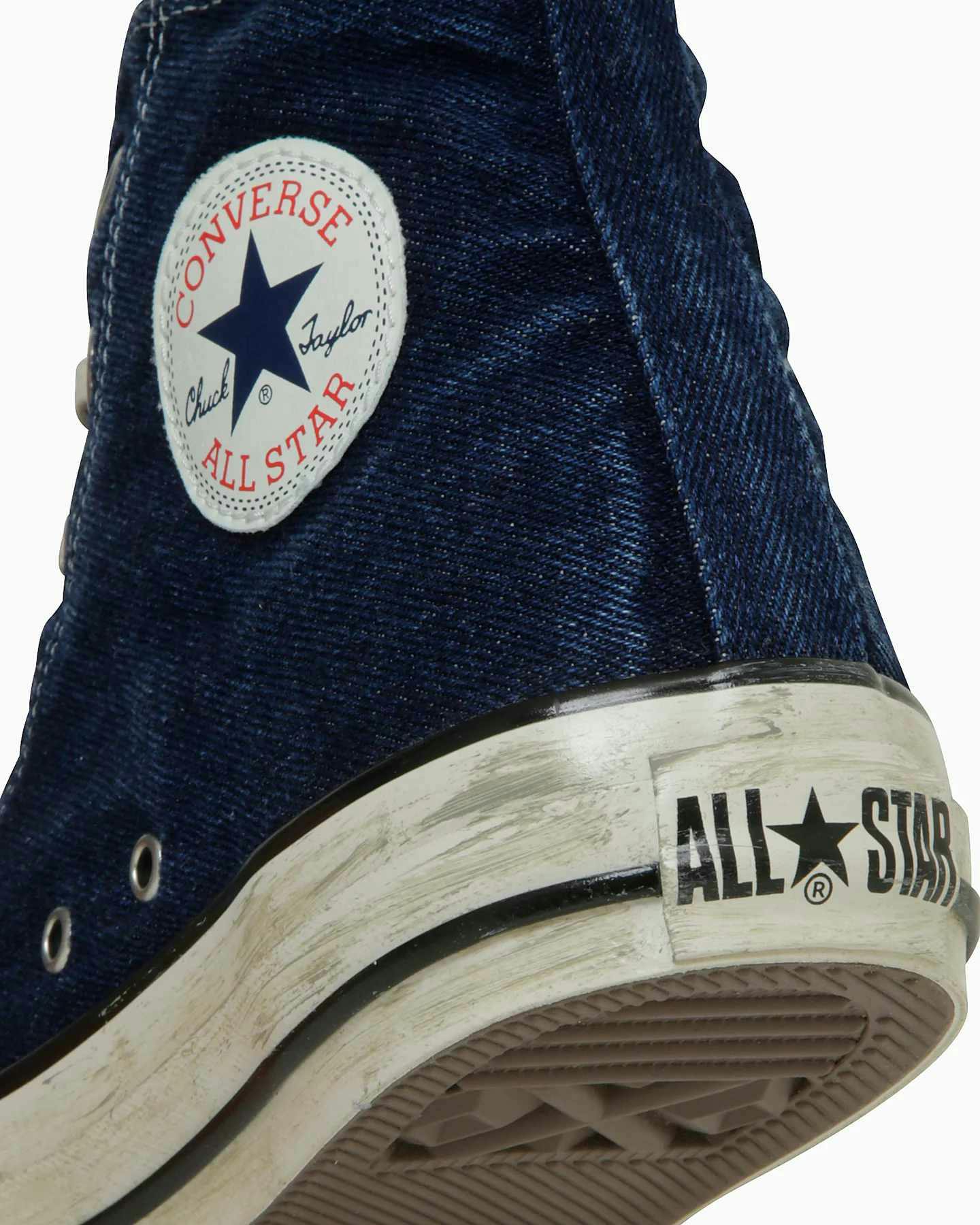 converse denim chuck taylor with pre-distressed white rubber sole