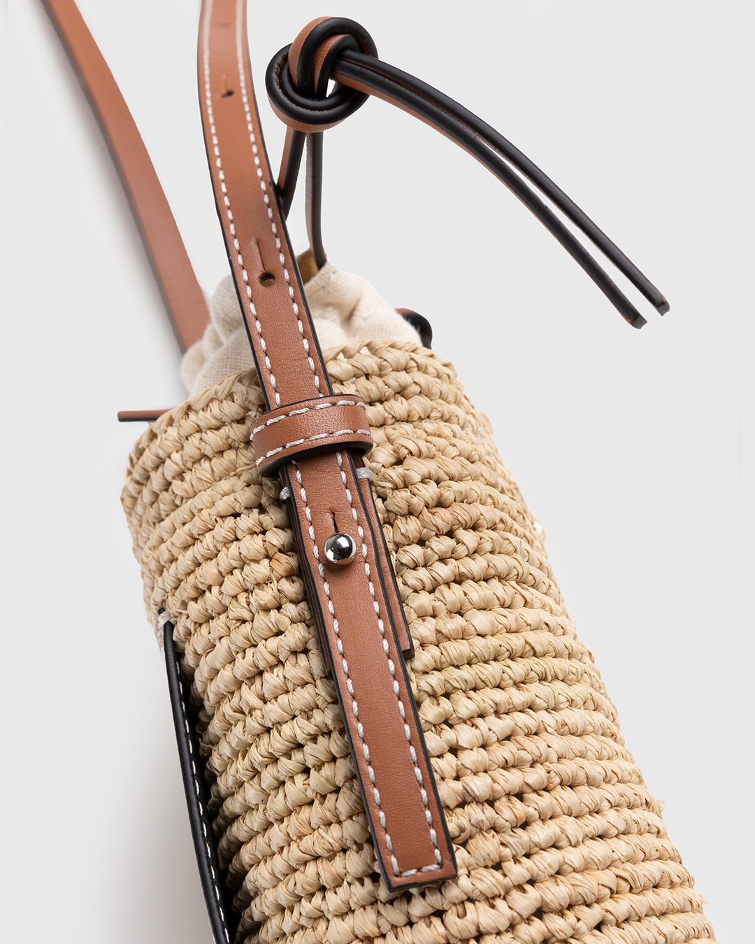 Loewe Beige/Brown Woven Raffia and Leather Cylinder Pocket