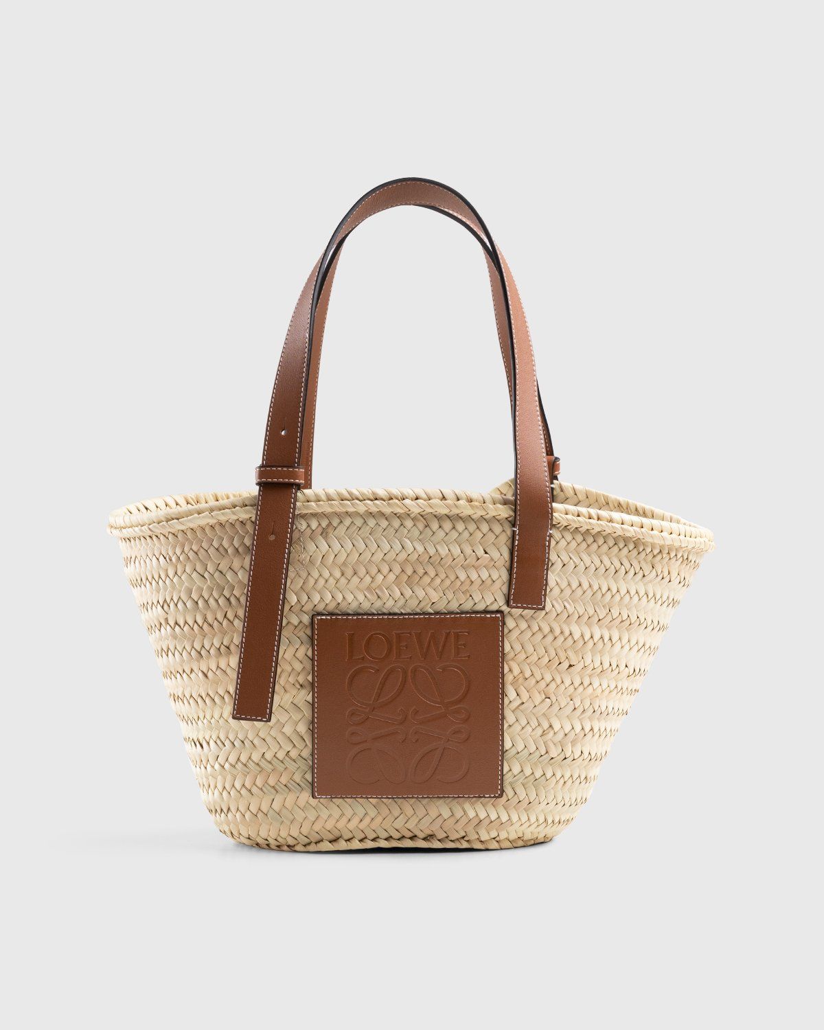 Paulas Ibiza Small Leather Trimmed Basket Bag in Beige - Loewe