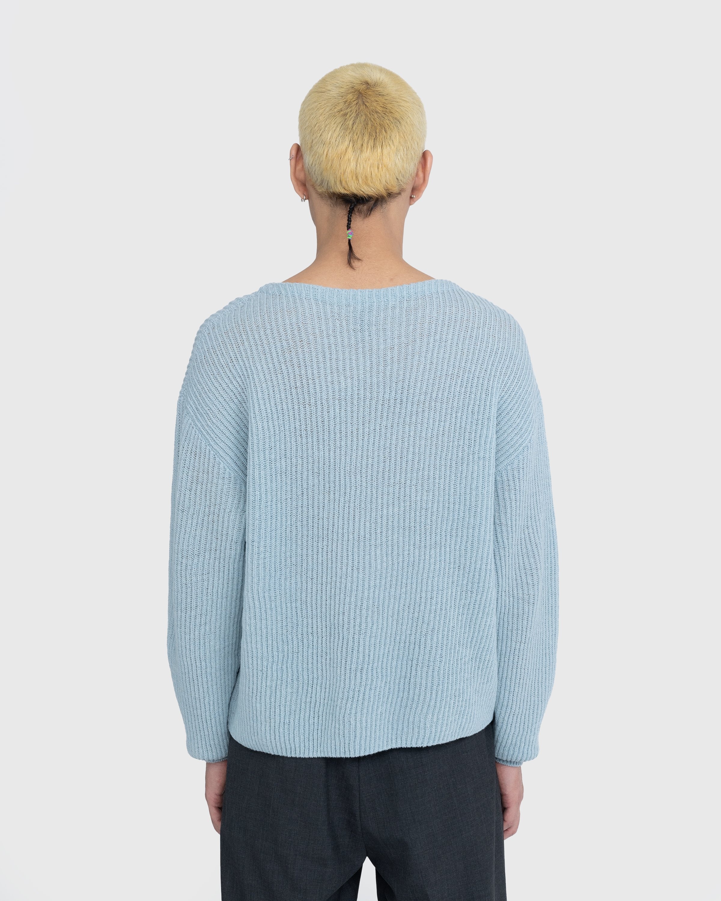 Auralee – Hard Twist Wool Rib Knit Boat Neck Pullover Blue