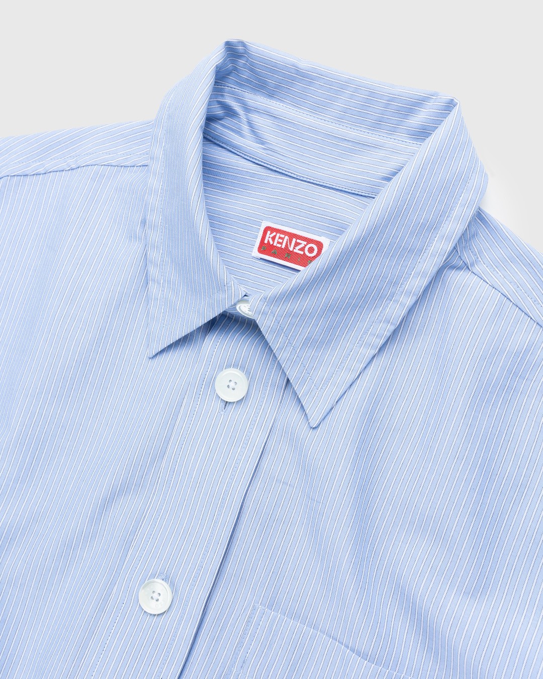 Kenzo Printed Cotton Denim Polo Overshirt In Blue