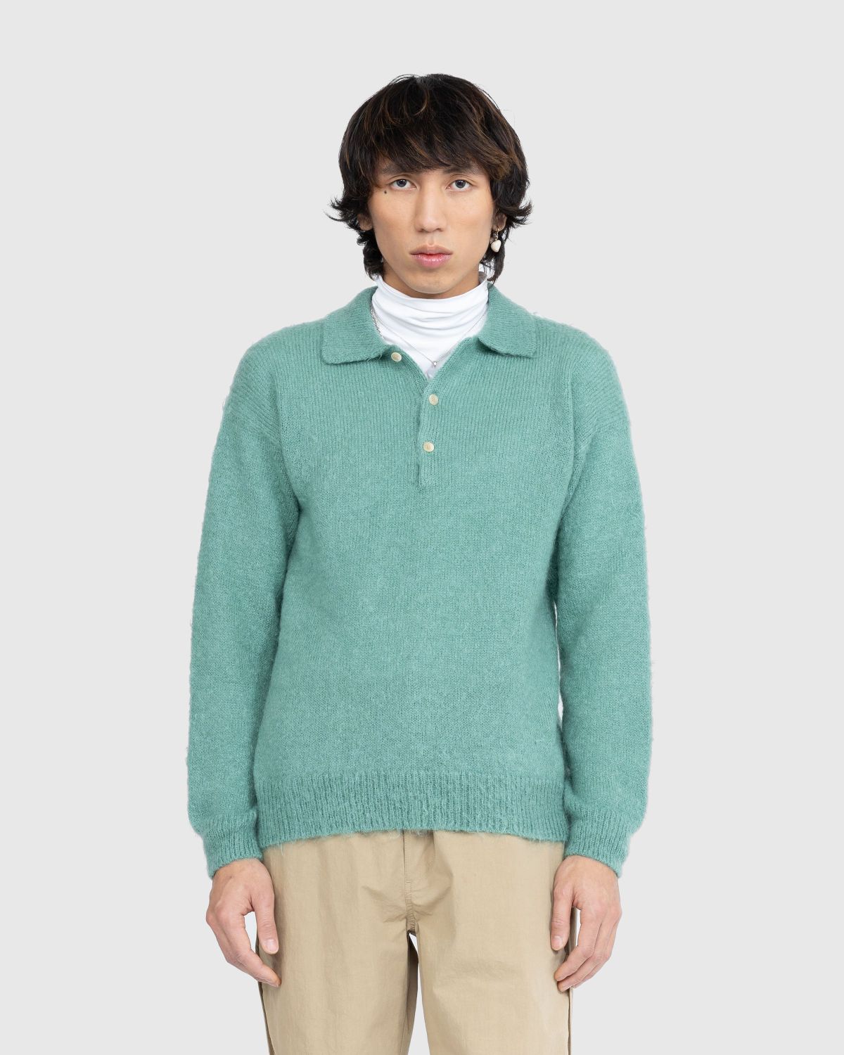 Auralee – Brushed Mohair Knit Polo Jade Green