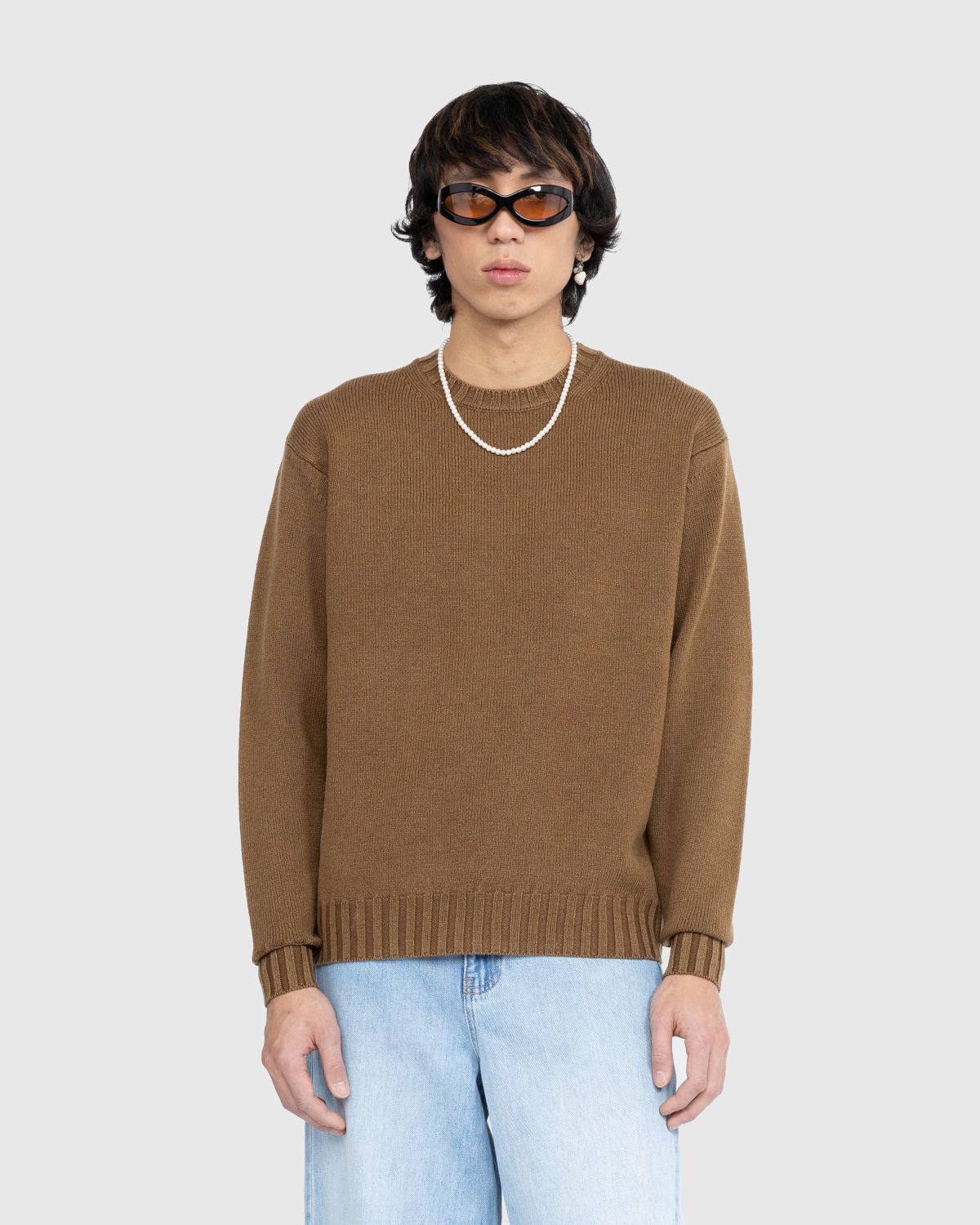 Auralee – Washed French Merino Knit Crewneck Brown