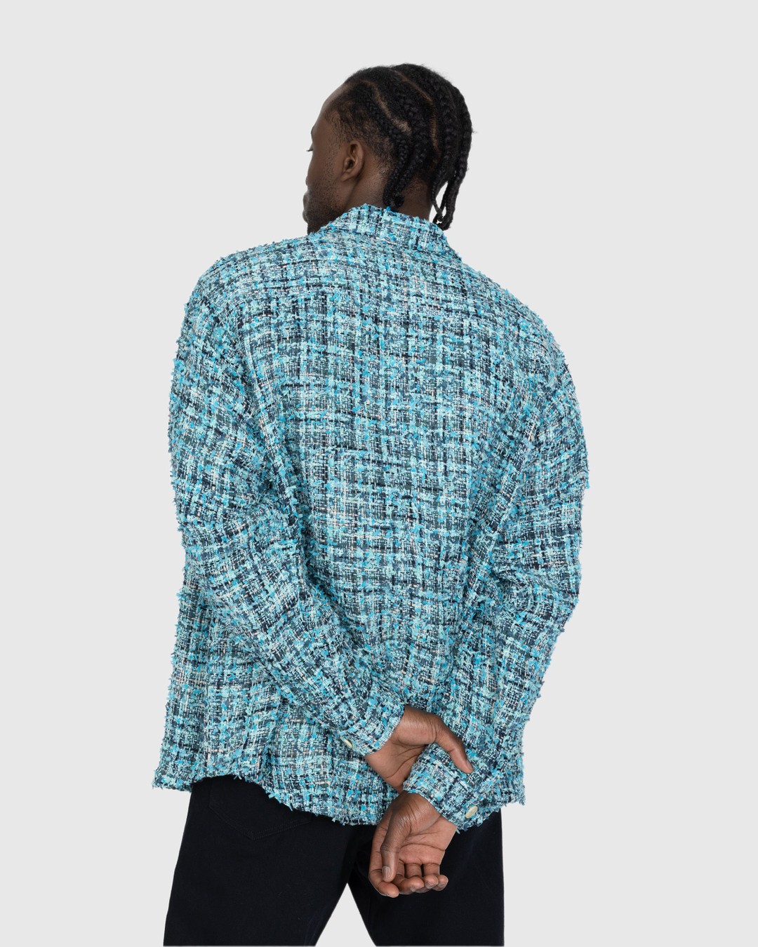 Auralee – Homespun Summer Tweed Shirts Blouson Light Blue/Navy