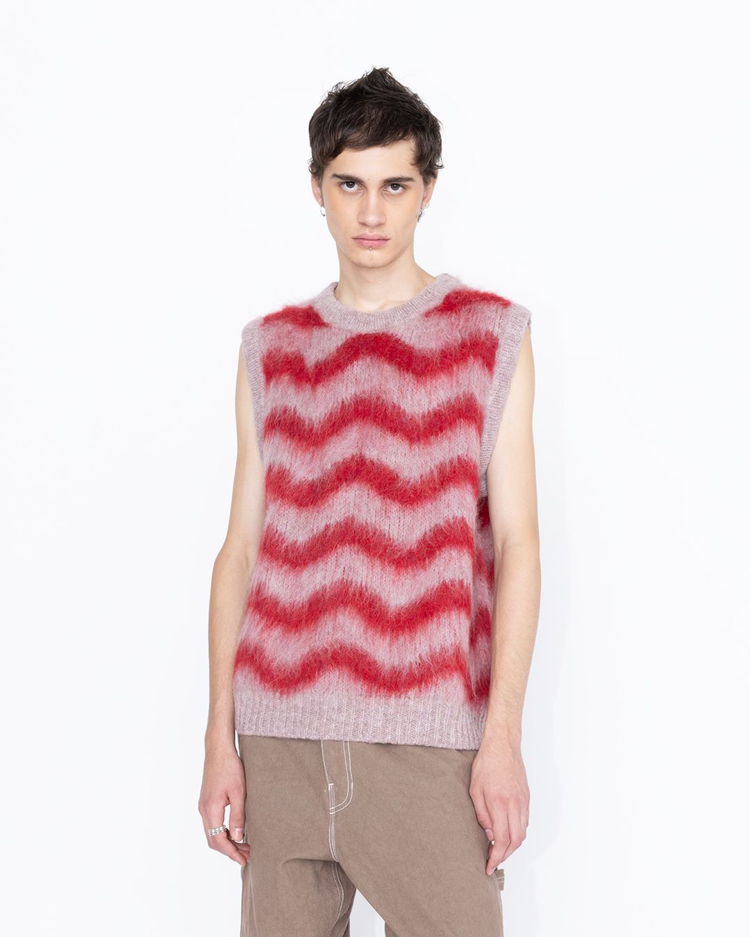 Highsnobiety HS05 – Alpaca Fuzzy Wave Sweater Vest Pale Rose/Red ...
