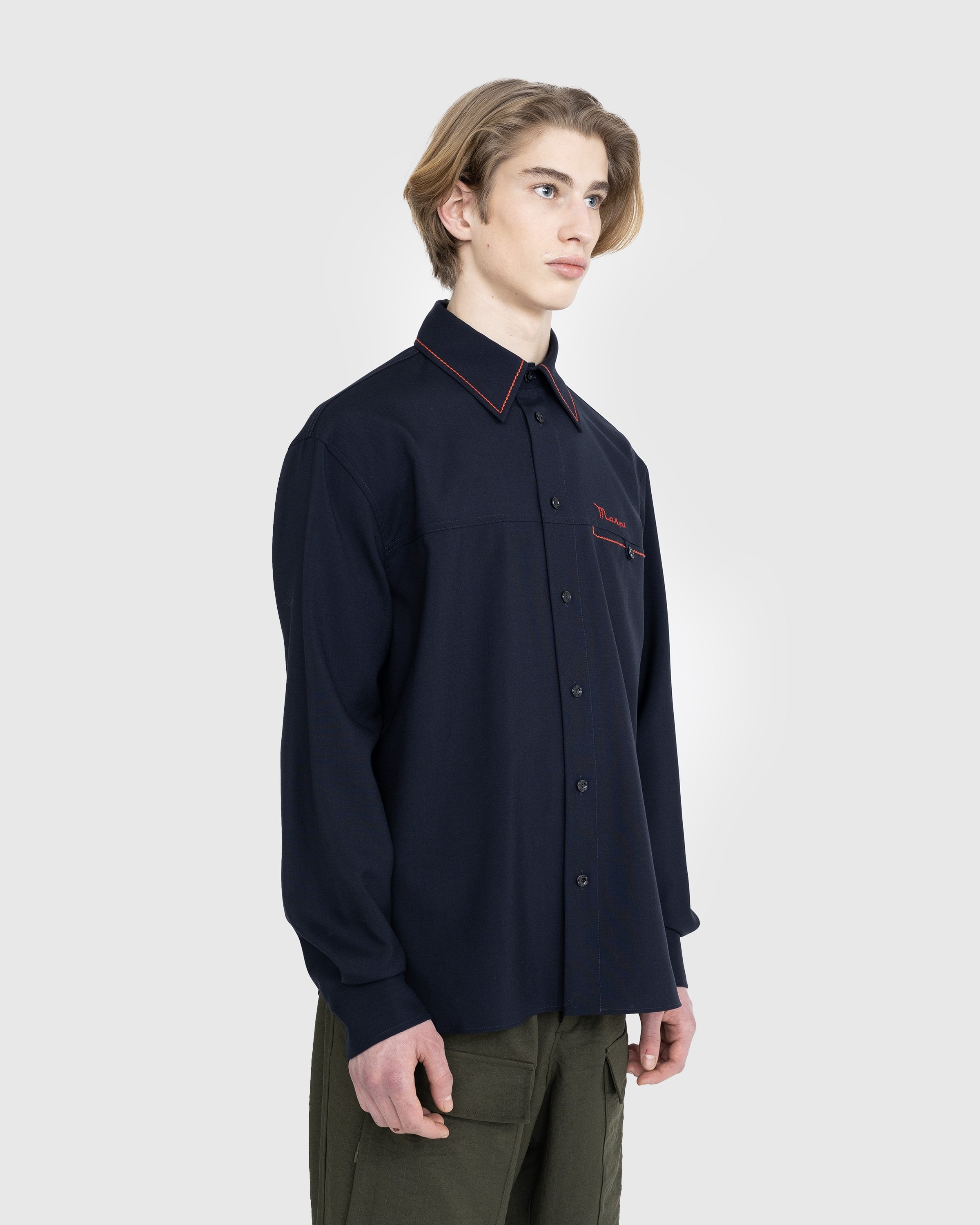 Marni: Navy Embroidered Bowling Shirt