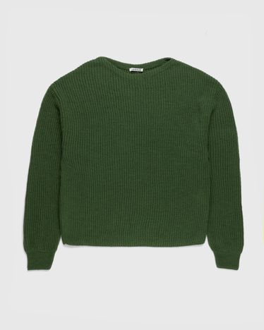 Hard Twist Wool Rib Knit Boat Neck Pullover Green | Highsnobiety