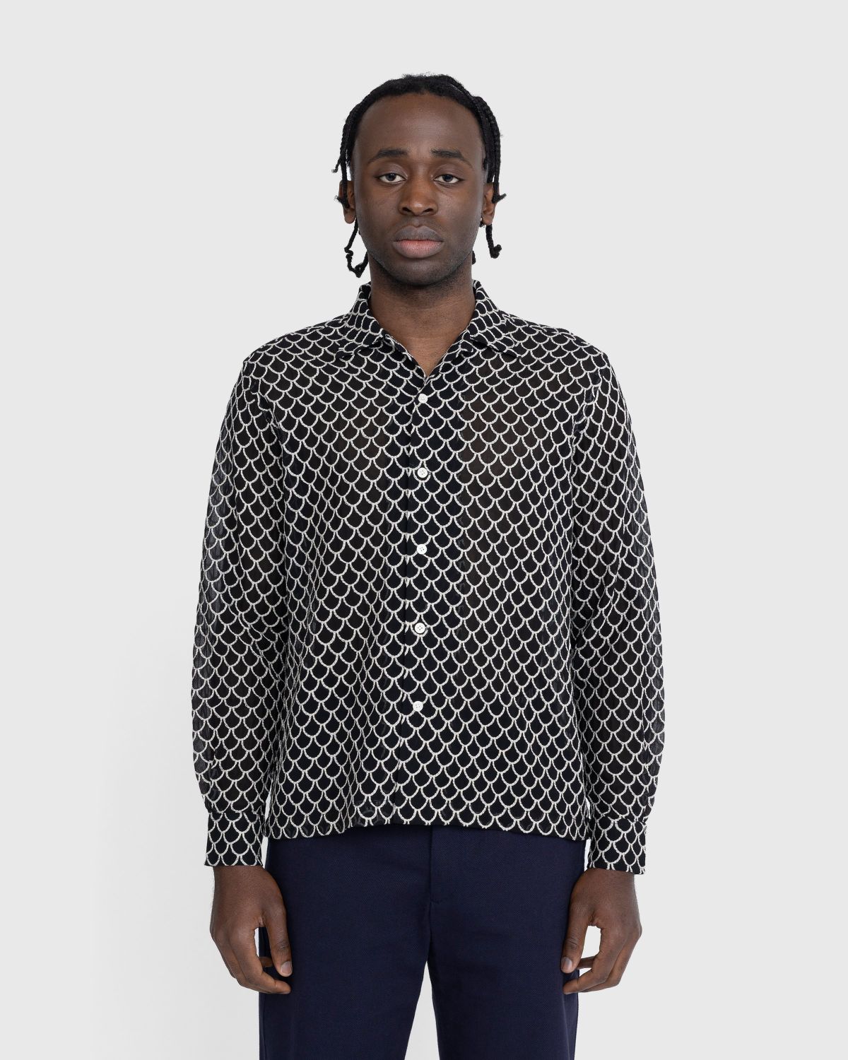 bode – Embroidered Sheer Siren Long-Sleeve Shirt Black | Highsnobiety Shop