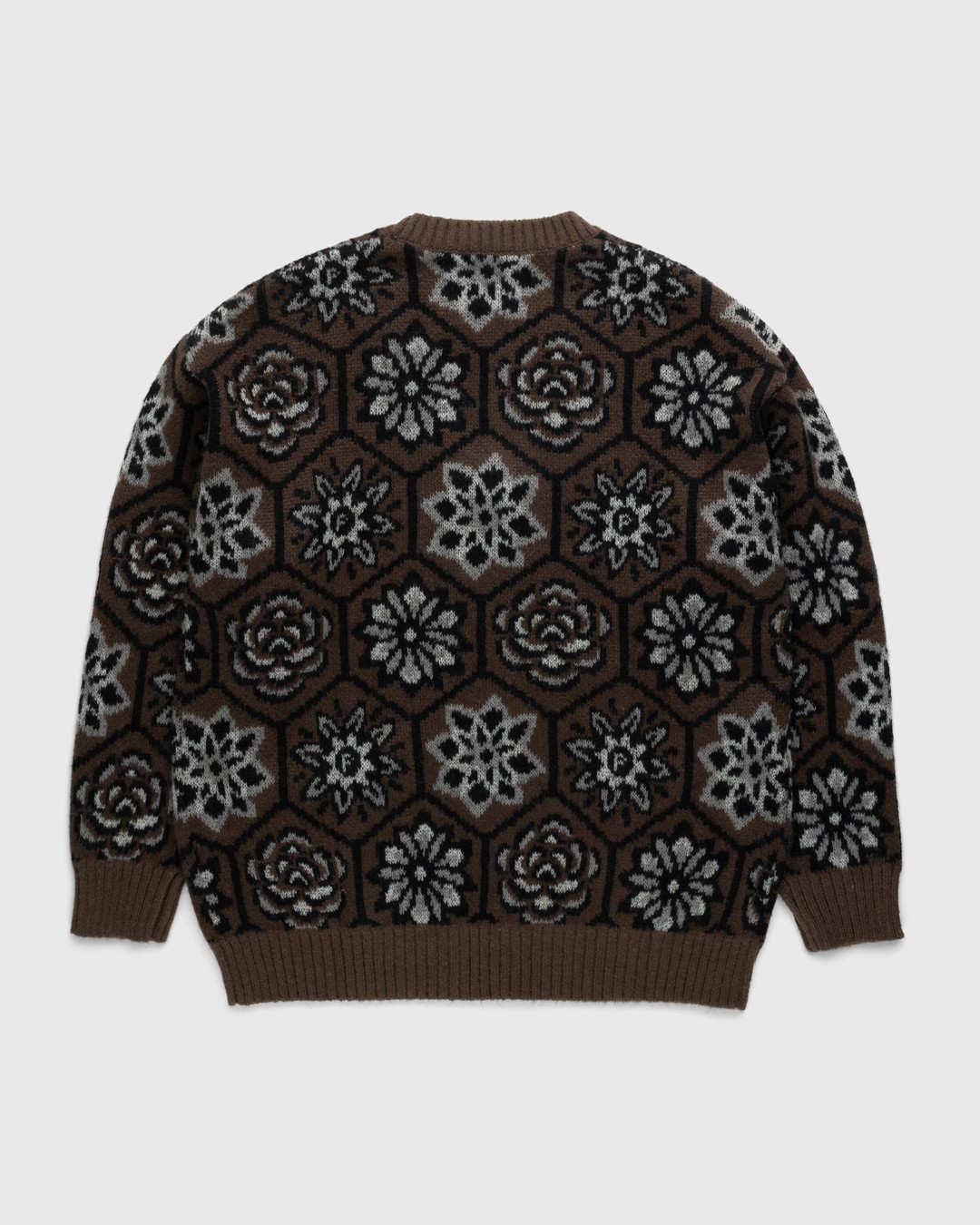 Patta – Wall Flower Knitted Zip Cardigan Chestnut/Dark Gull Grey