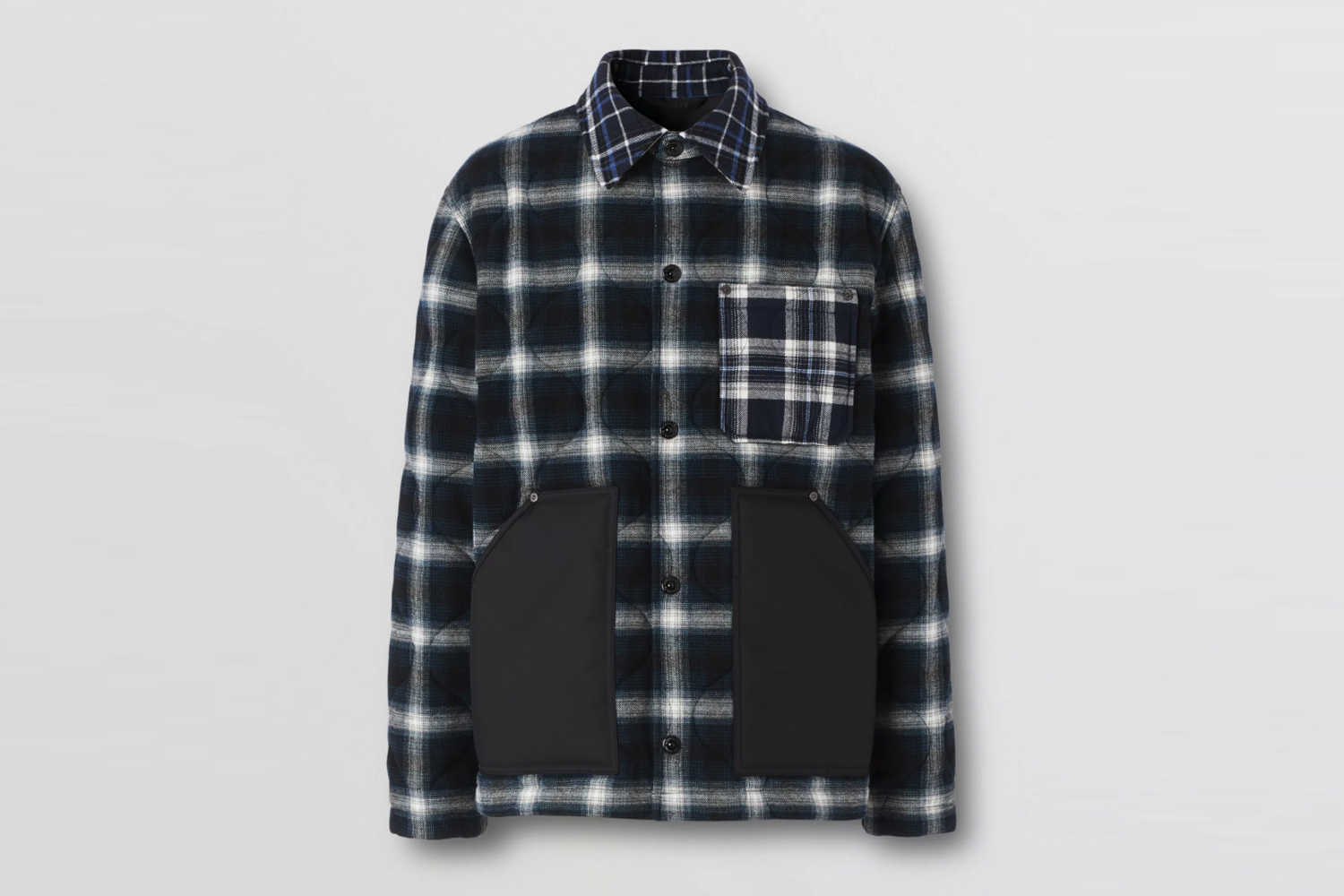 Contrast Pocket Check Wool Cotton Overshirt