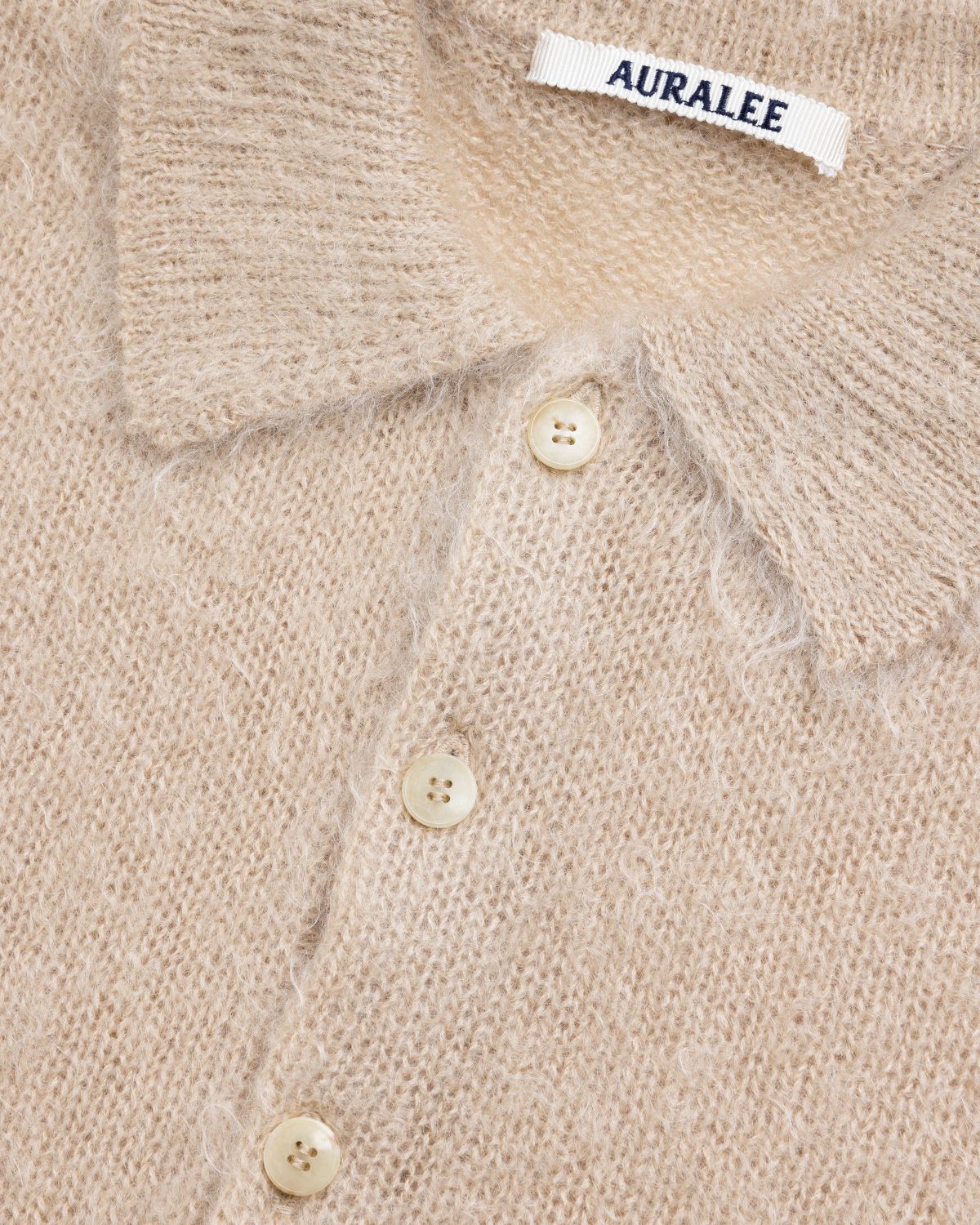 Auralee – Brushed Mohair Knit Polo Beige