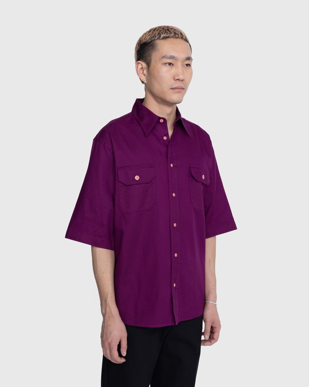 Mens purple short hot sale sleeve button down shirt