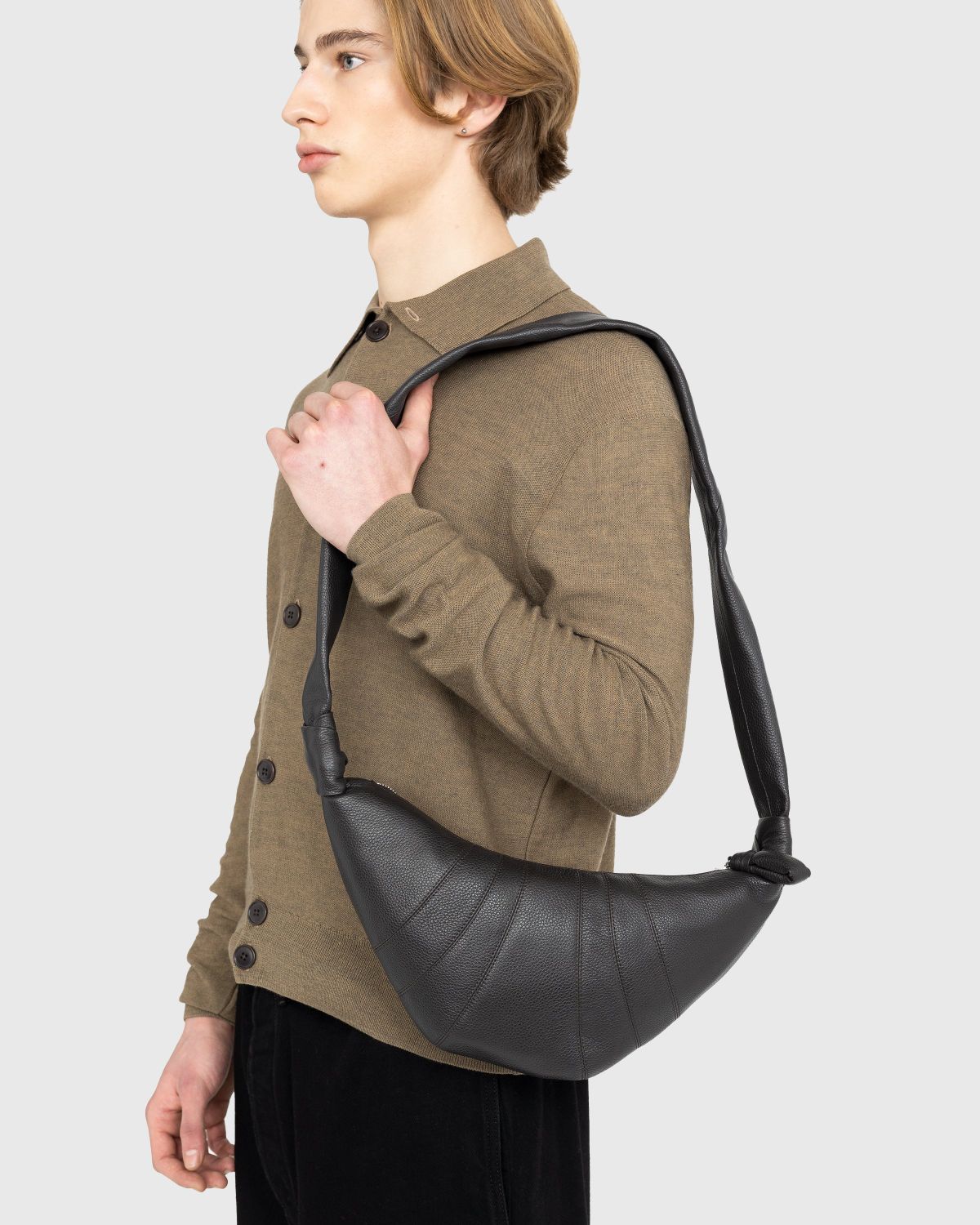 Dark Chocolate Medium Croissant Bag in Soft Nappa Leather | LEMAIRE