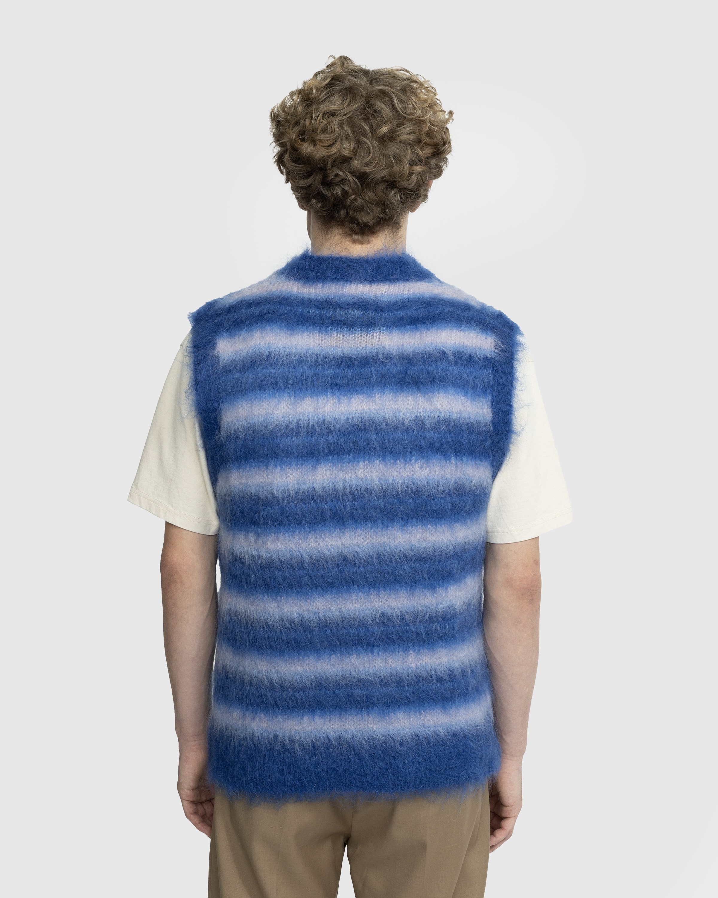 Navy Blue Striped Wool Blended Sleeveless Sweater – Brumano