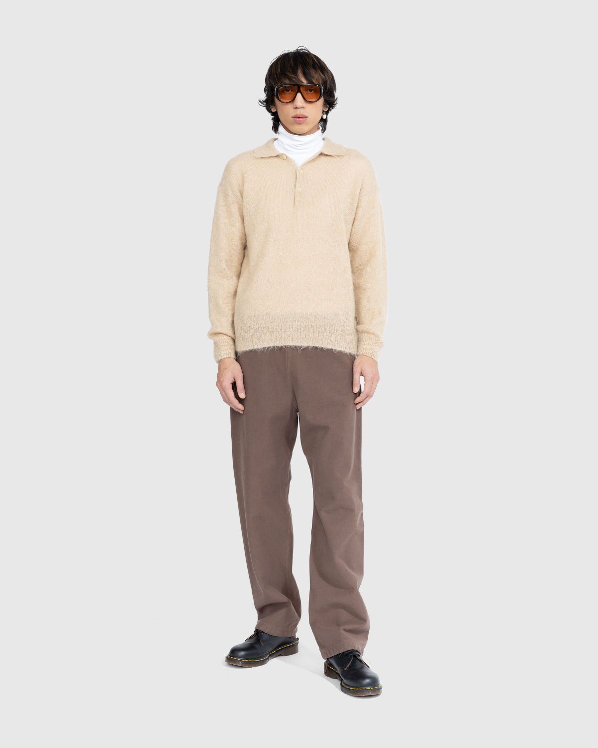 Auralee – Brushed Mohair Knit Polo Beige