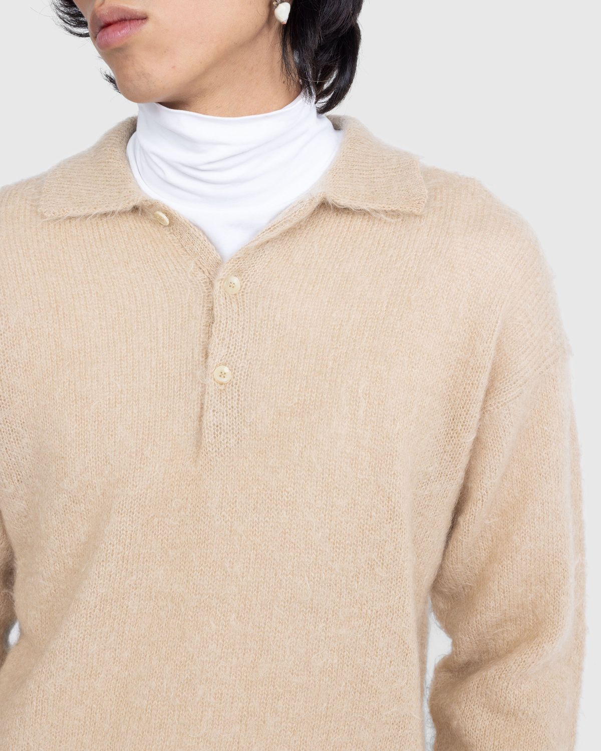 Auralee – Brushed Mohair Knit Polo Beige