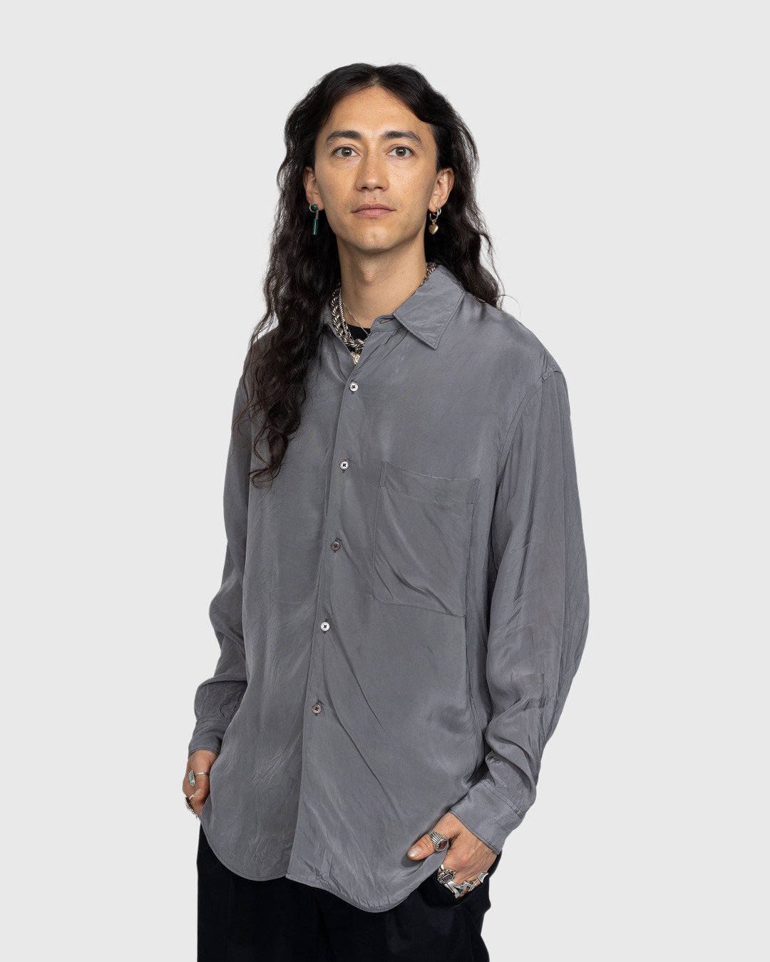 Lemaire – Crinkled Longsleeve Shirt Aluminum | Highsnobiety Shop