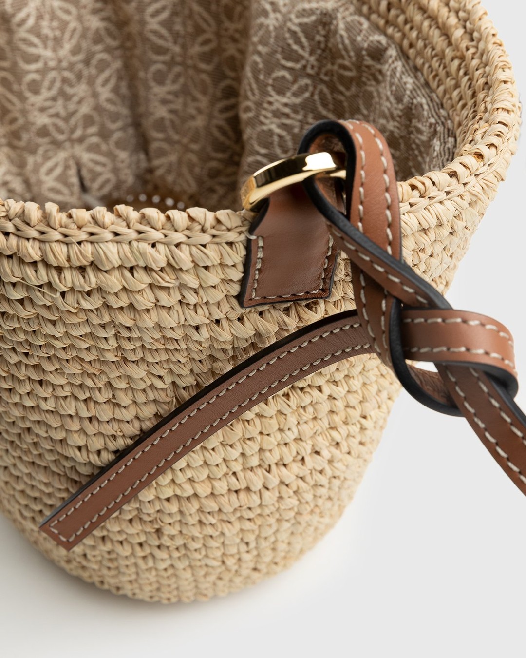 Loewe Beige/Brown Woven Raffia and Leather Small Anagram Basket